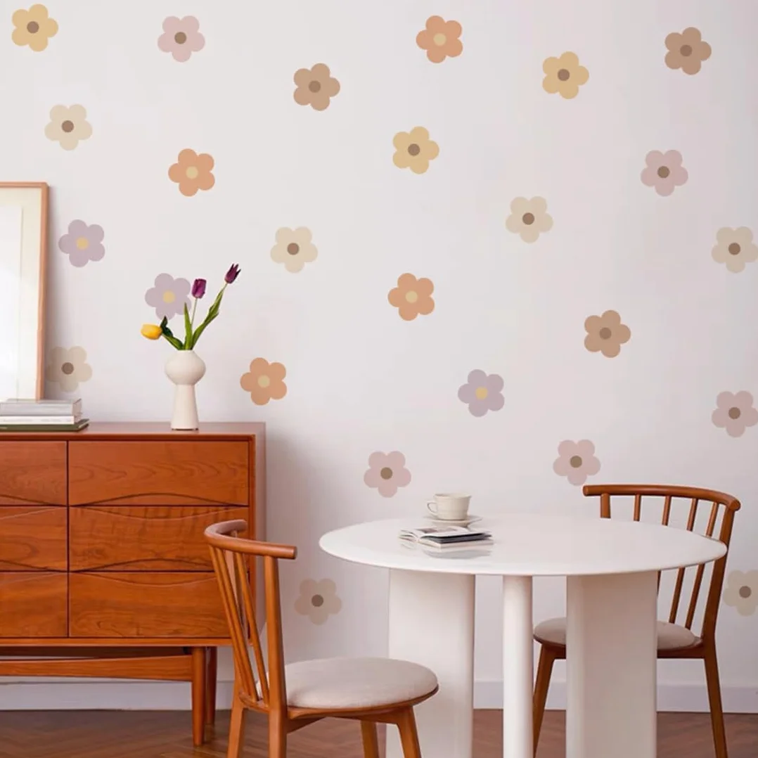 Autocollants Muraux Fleurs 72 Pièces Décoration Chambre Fille Bébé Facile à Poser