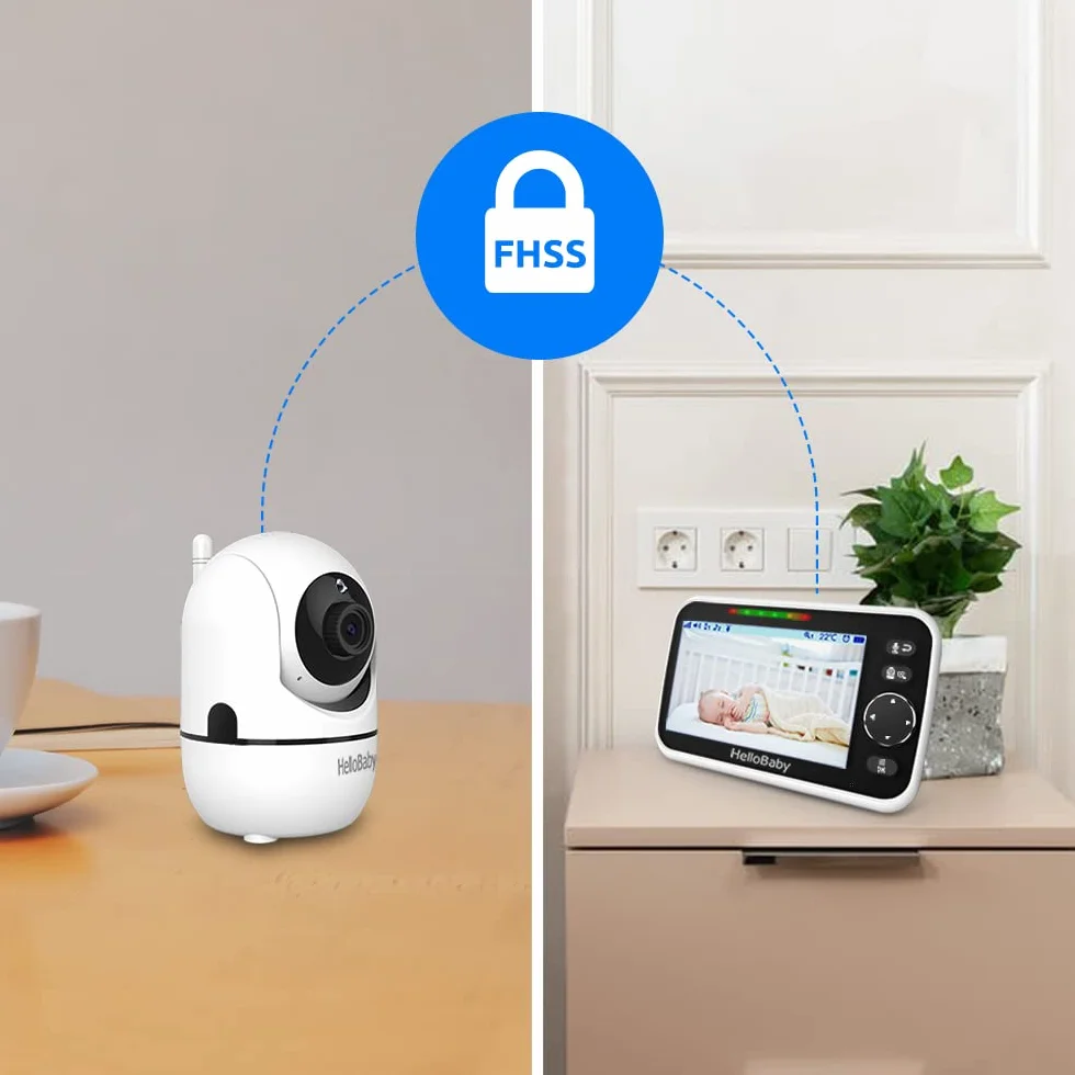 HelloBaby Moniteur bébé 12,7 cm Batterie 26 Heures 2 caméras Zoom Vidéo Audio Portée 304,8 m sans WiFi VOX Vision Nocturne Conversation bidirectionnelle 8 Langues