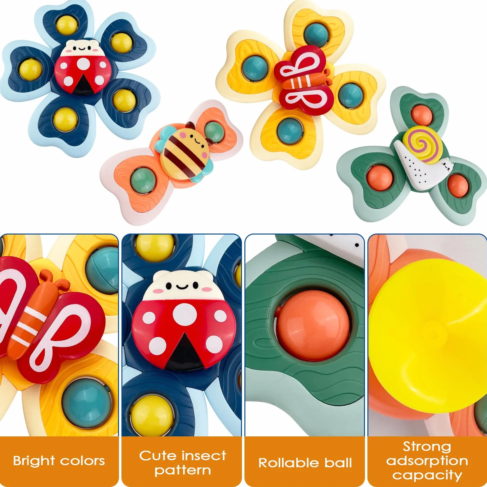 Jouets à ventouse pour enfants, jouets de bain sensoriels, lot de 4, à partir de 1 an