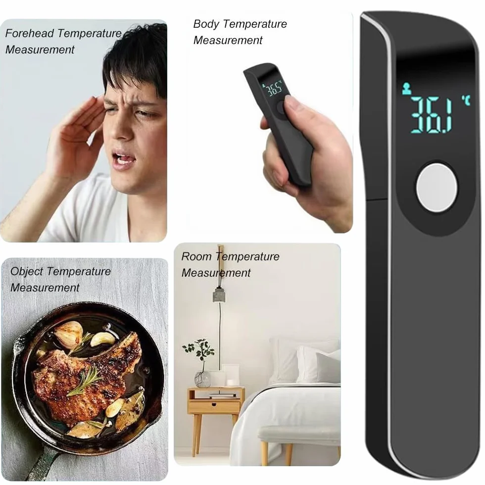 Thermomètre Frontal Infrarouge Sans Contact Bébé et Adultes avec Alerte Fièvre, Écran LCD, Lecture Instantanée, Noir
