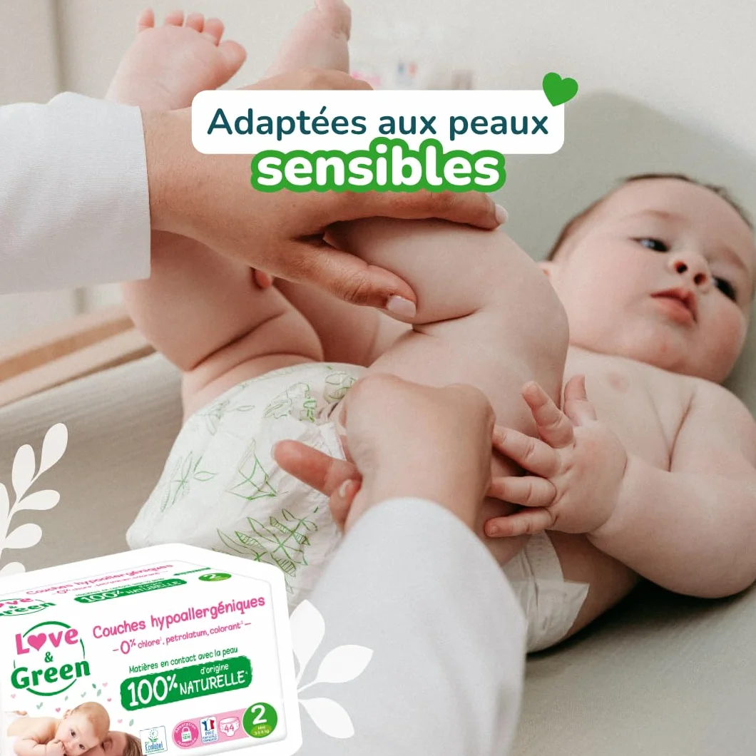 Love & Green Couches Bébé Taille 2 (3-6 kg) 36 couches Absorbante anti-fuites