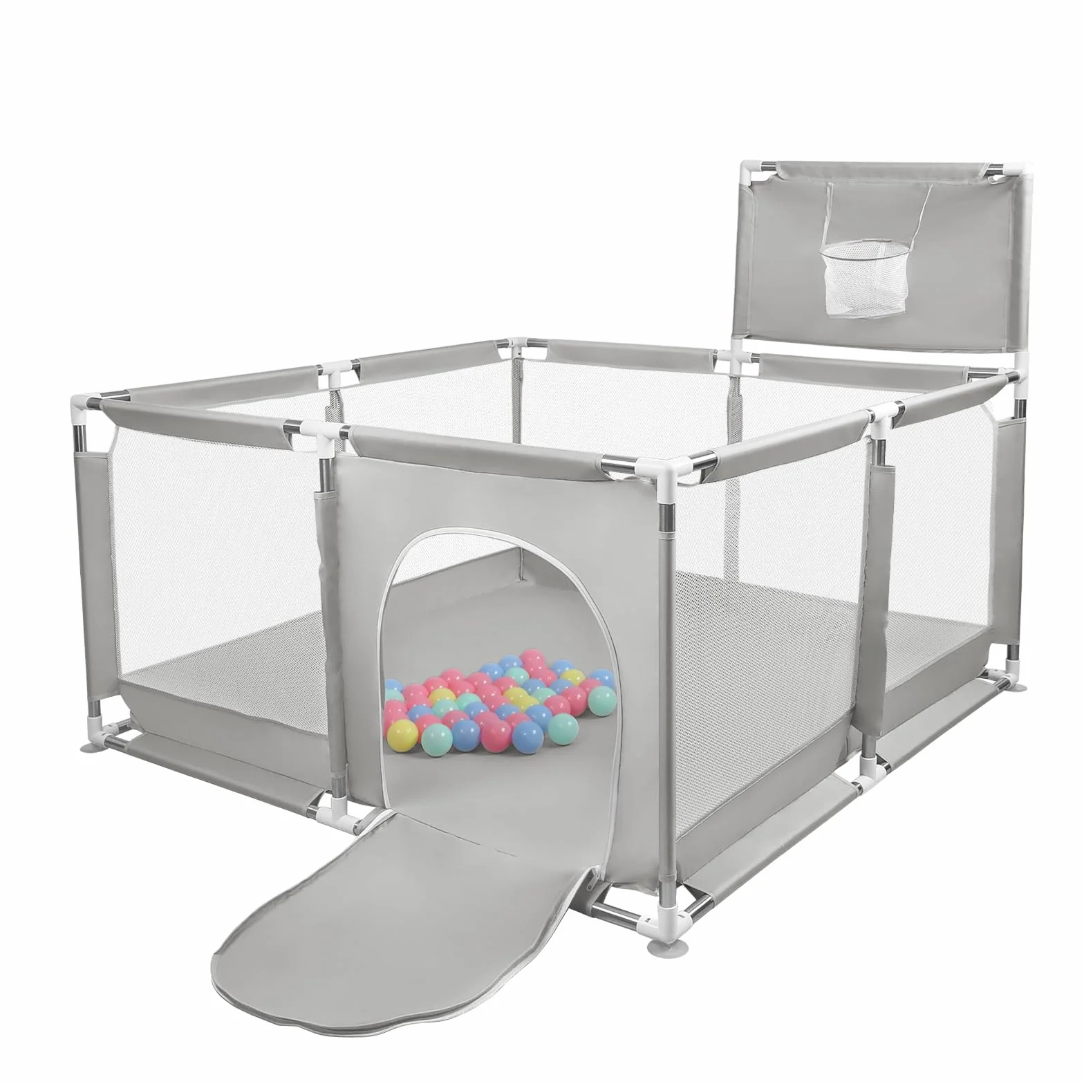 Parc Bébé en Tissu Oxford avec Tapis et Barrières 126x126x66 cm Gris Clair