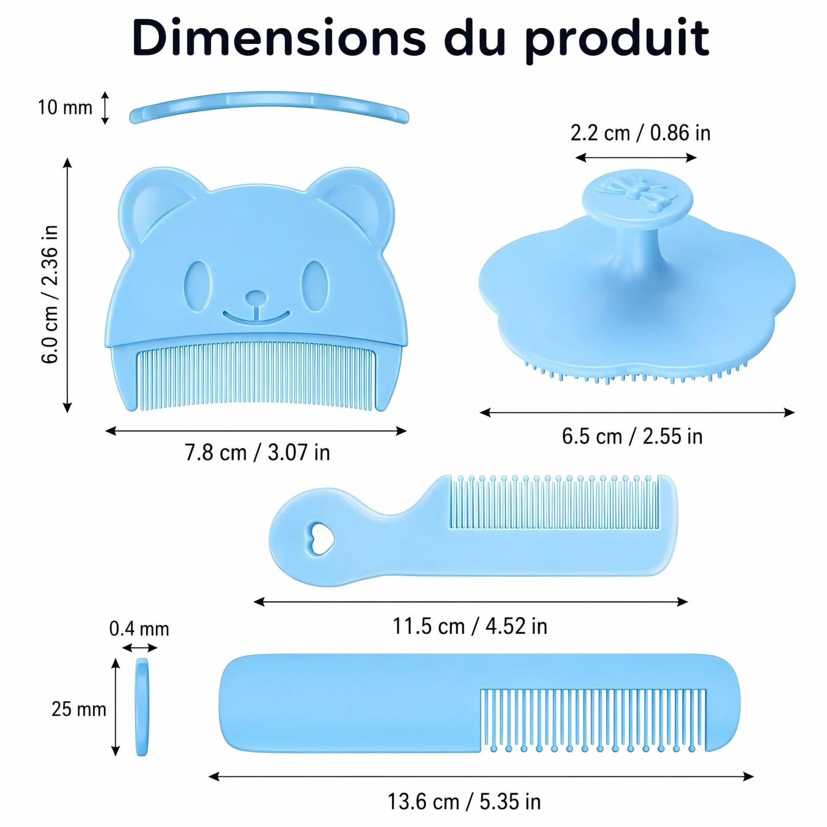 Lot de 4 Brosses et Peignes pour Bébé Anti-Croûte de Lait, Brosse à Cheveux Bébé, Peigne Doux pour Nettoyage et Massage du Cuir Chevelu