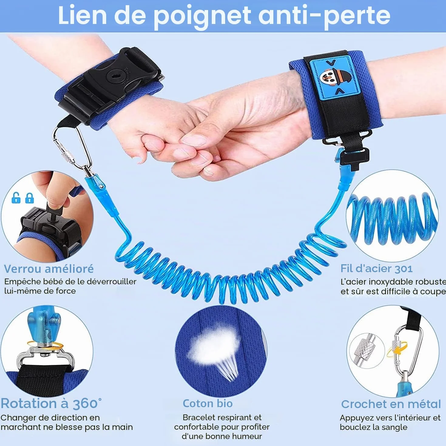 Laisse 3 en 1 pour enfant Anti-perte Harnais de course avec poignet de sécurité Motif éléphant