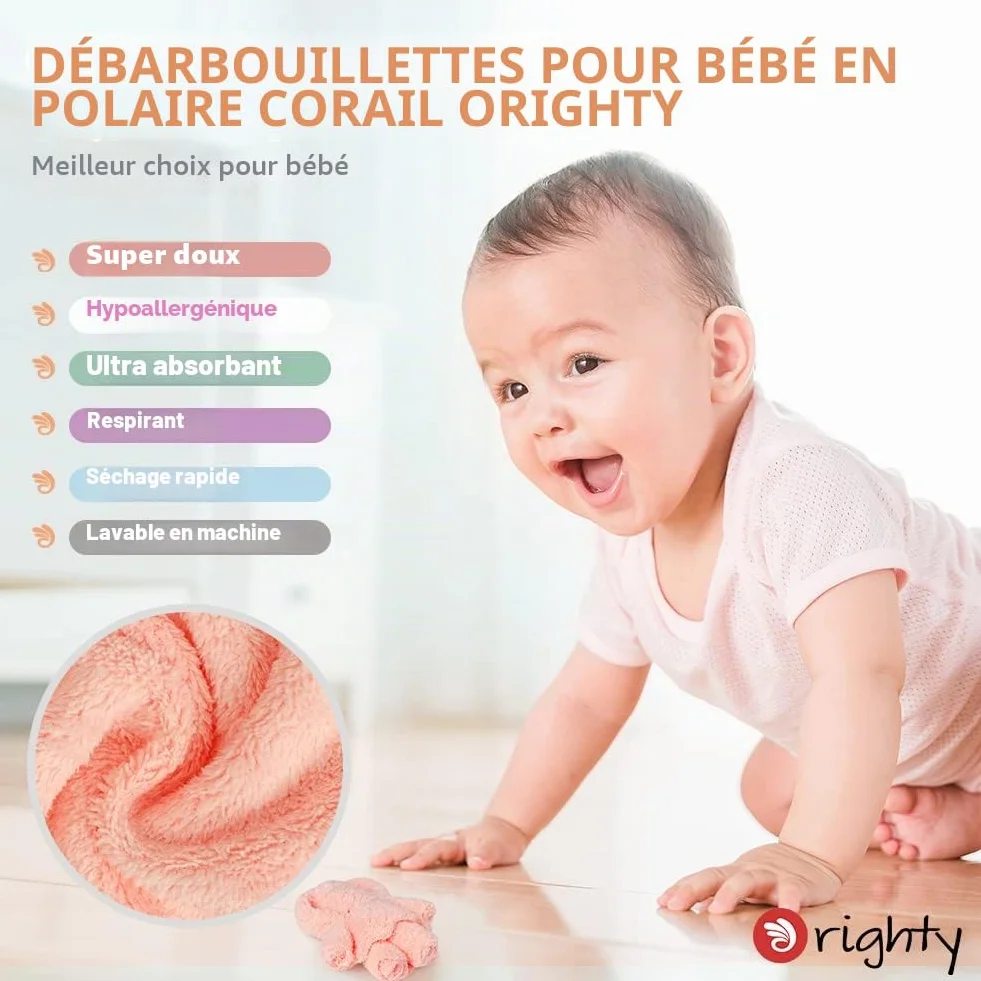Serviettes de bain bébé microfibre polaire corail 50 pièces 17,8 x 22,9 cm