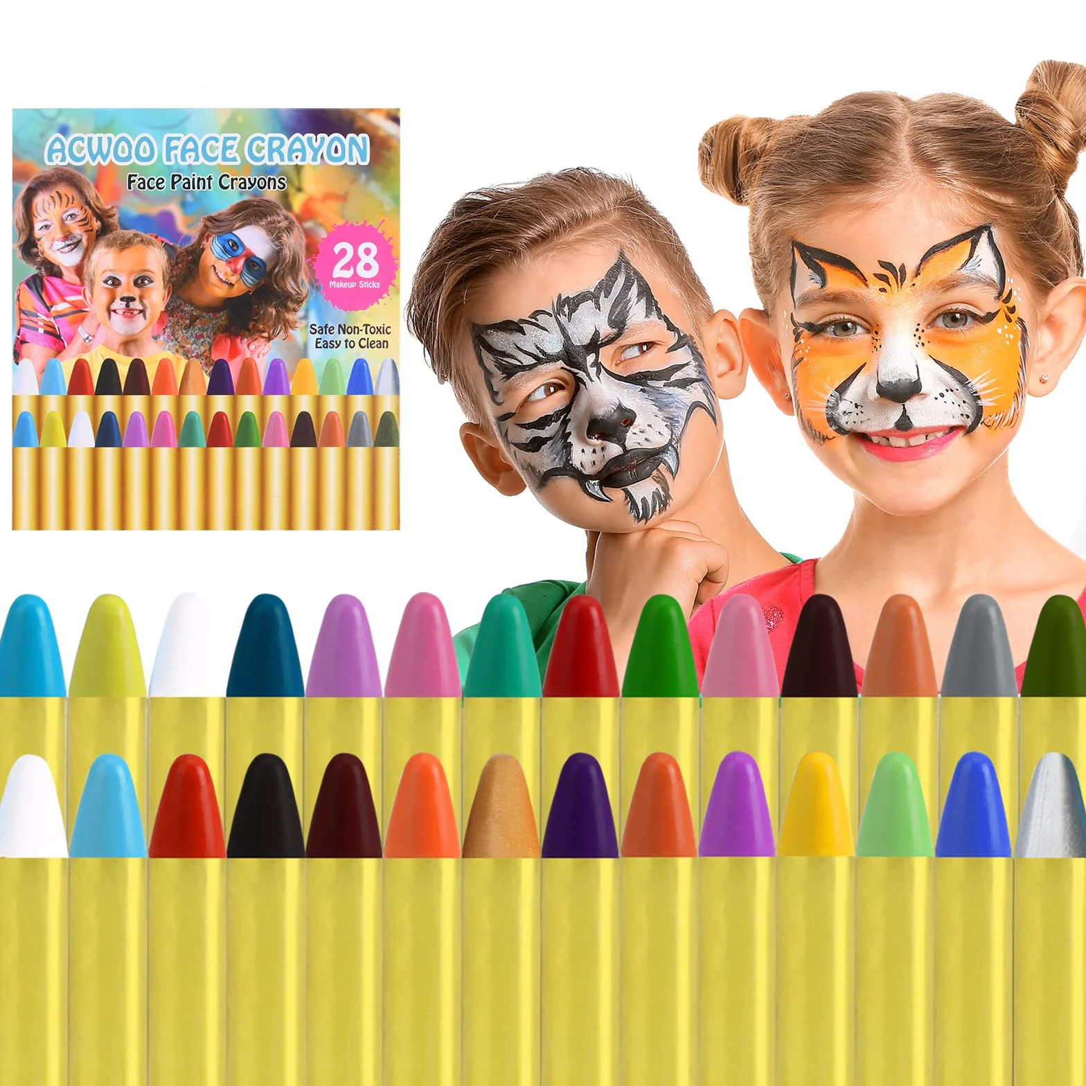 ACWOO Visage Peinture 28 Couleurs Crayons Maquillage Artistique Non-Toxique Lavable