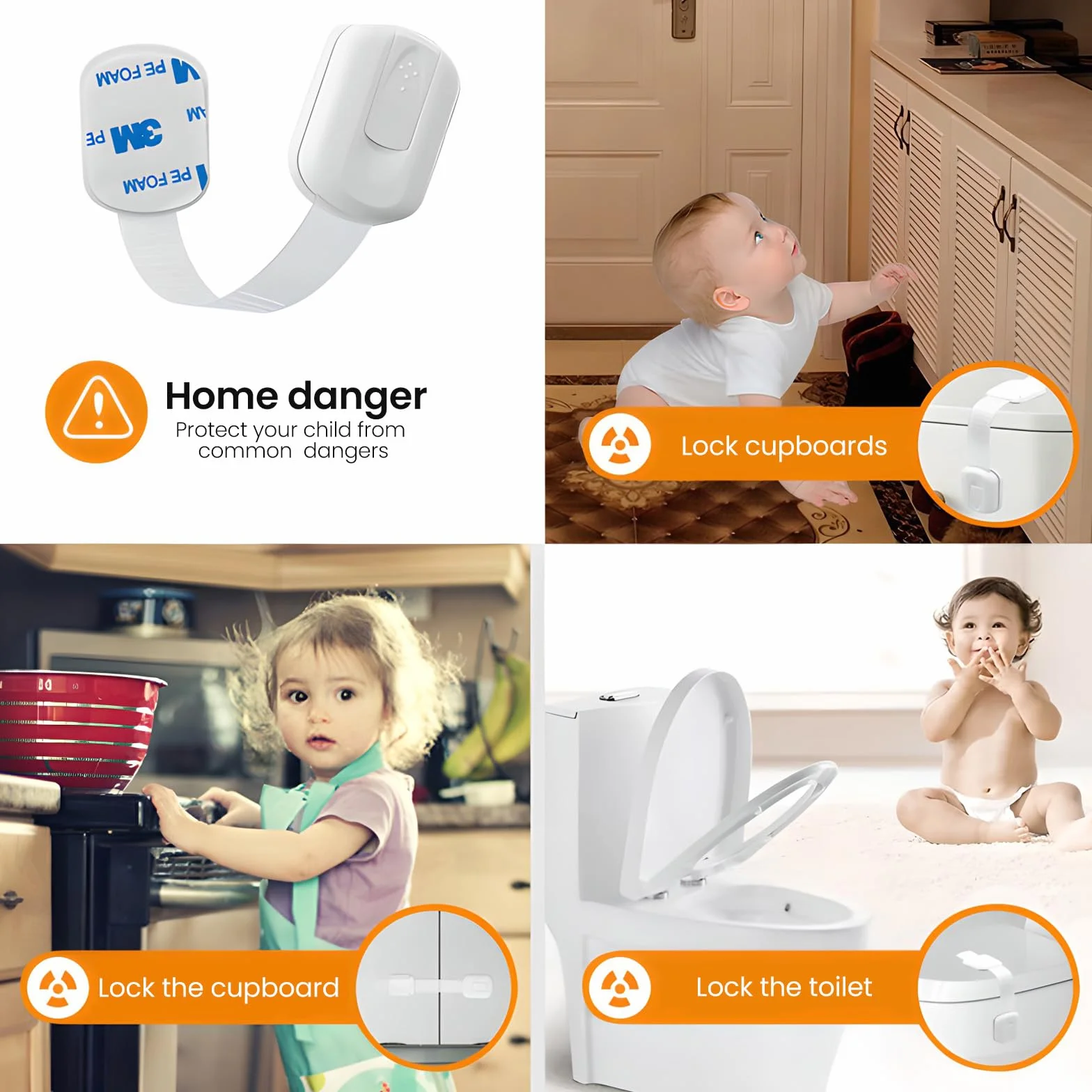 Bébé Sécurité Verrouillage Placard Enfant No Punch Strong Adhesive Adjustable Bloc Tiroir 6 Pièces Blanc