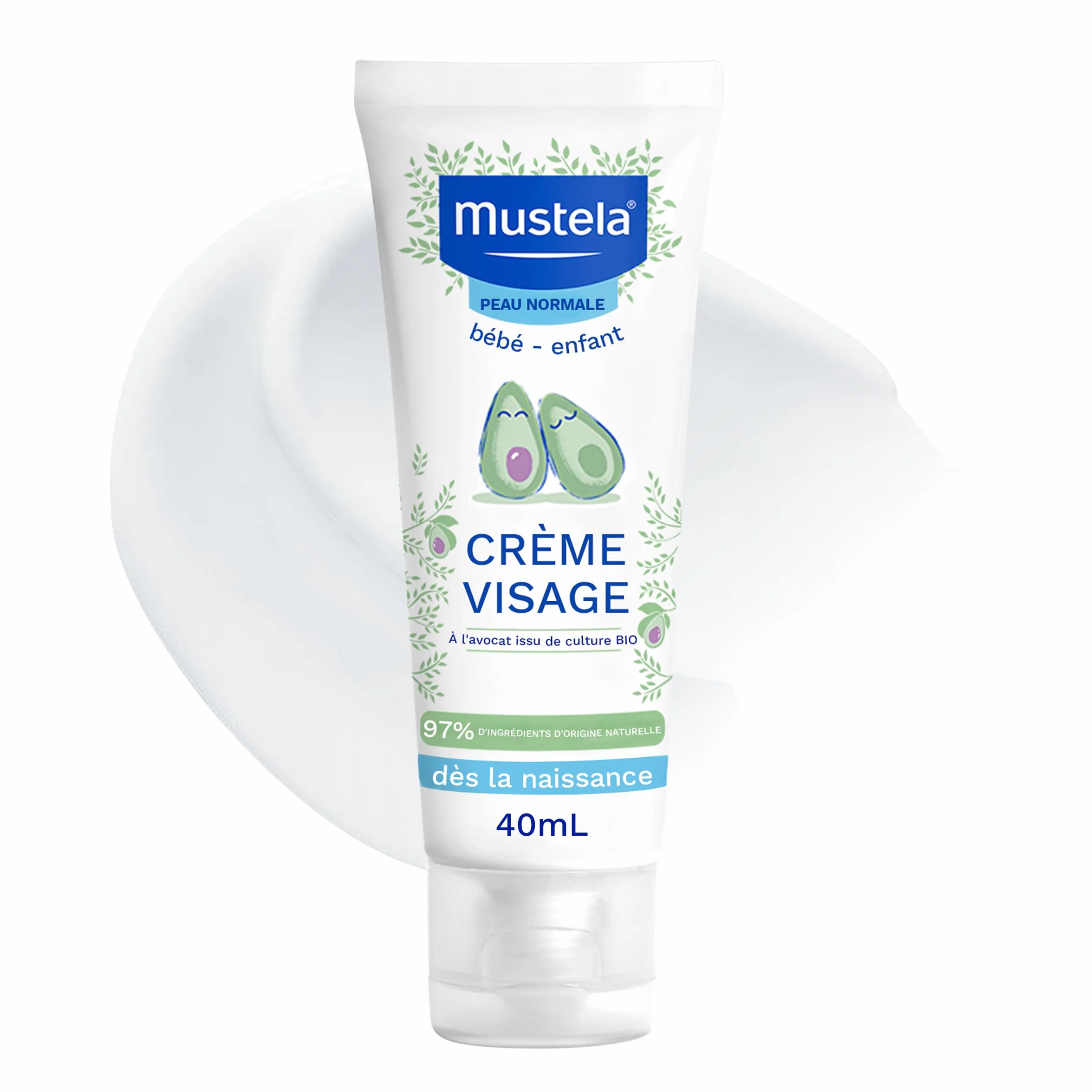 Mustela Crème Visage Hydra Bébé Soin Quotidien Nourrissant 97% d'Ingrédients d'Origine Naturelle
