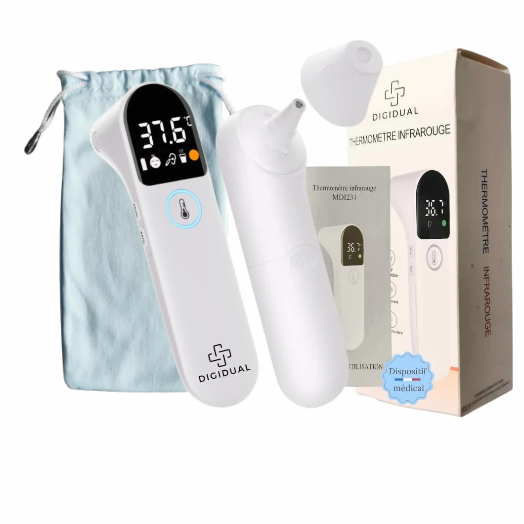 DigiDual Thermomètre Infrarouge Médical Auriculaire et Sans Contact Certifié CE IEC 60601-1 Précis Rapide