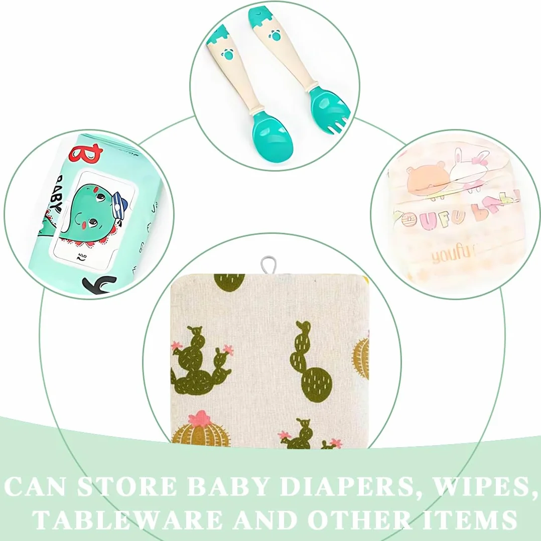 Sac à Couches de Bébé Suspendu Organisateur Pliable Portable 2 en 1 Cactus 18×21cm