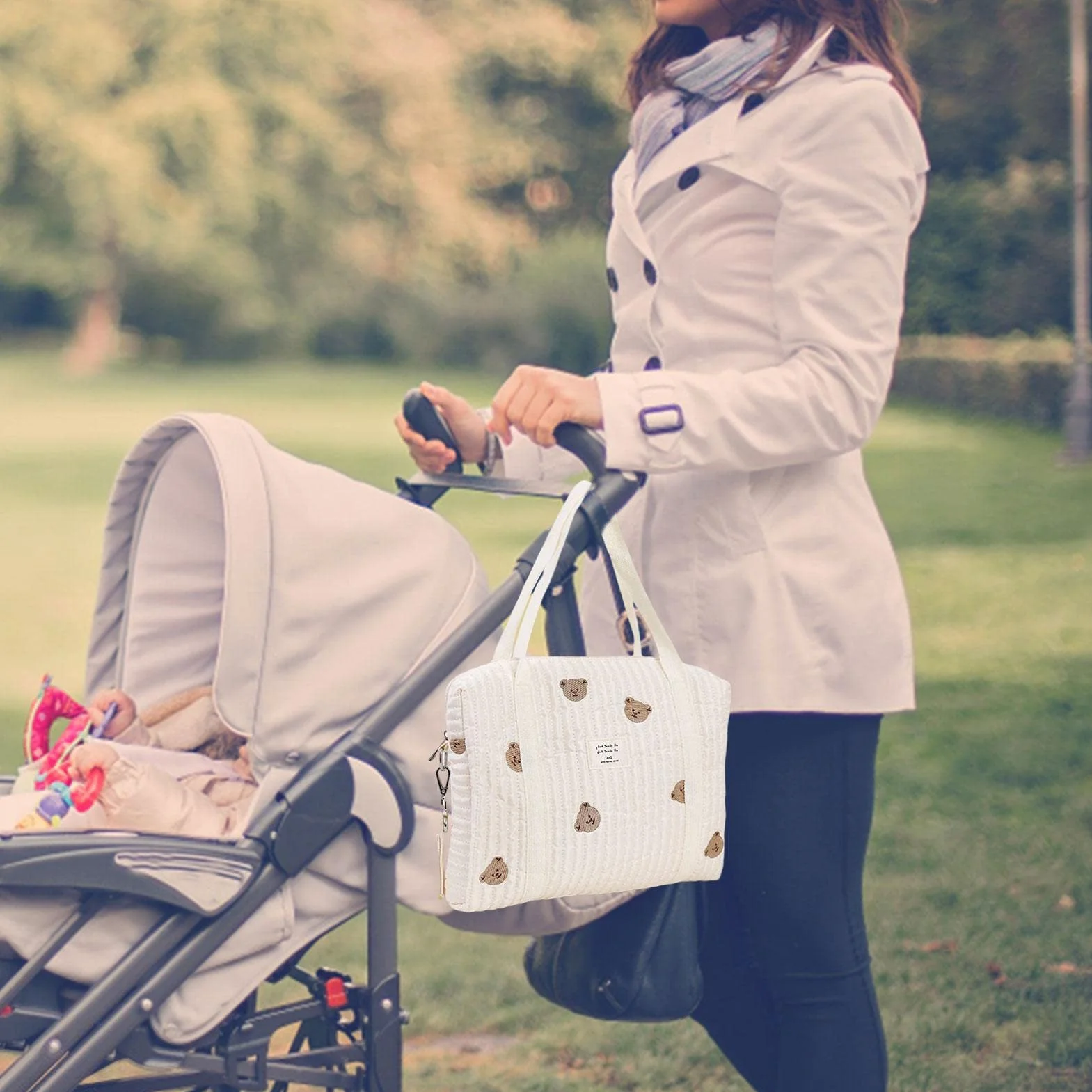 Sac à Langer Portable Grande Capacité en Coton avec Bandoulière