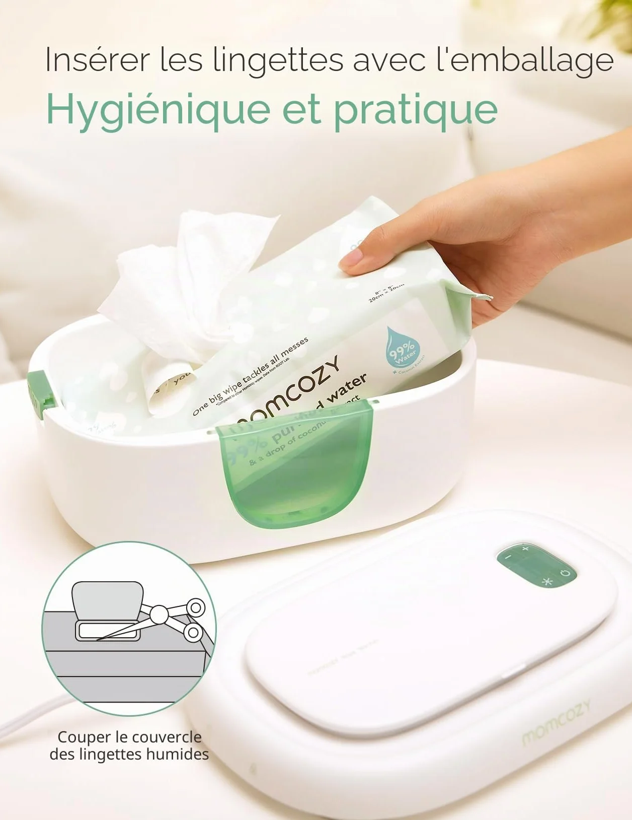 Momcozy Baby Wipe Warmer, Large Capacity Dispenser, Fast Even Heating, 4 Temperature Modes, Night Light
