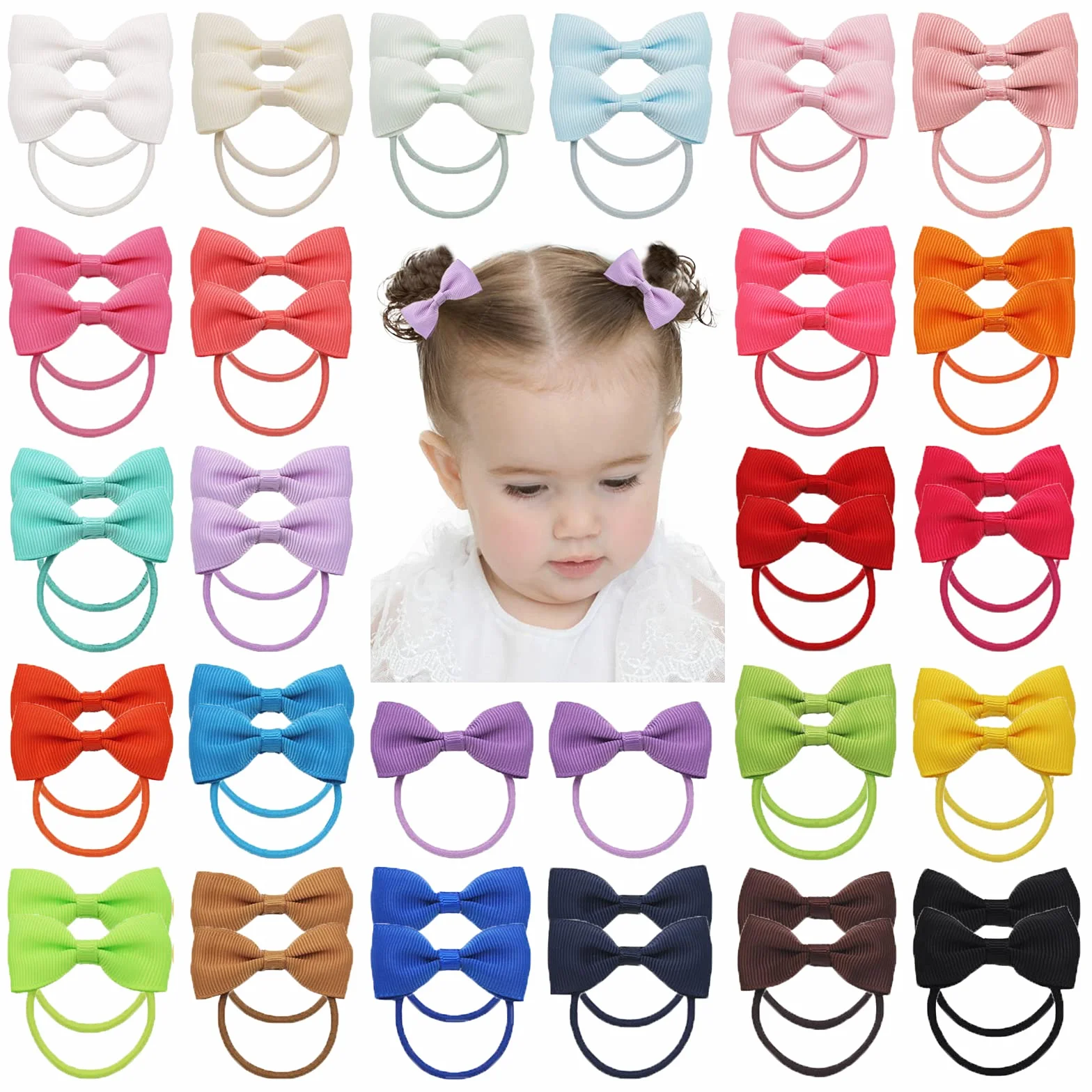 Mini Rubans à cheveux bébé fille 4,4 cm - Nœuds gros-grain élastiques enfants tout-petits