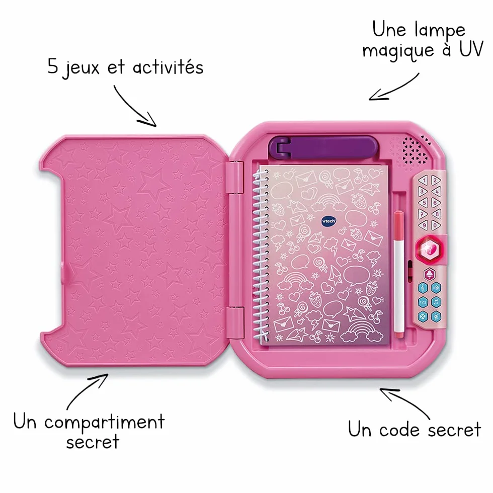 VTech KidiSecrets Magic Glow Journal Intime Électronique avec Code 5 Activités Jeux Carnet Secret Papier Feutre Encre Invisible Cadeau Enfant 6-12 Ans Français
