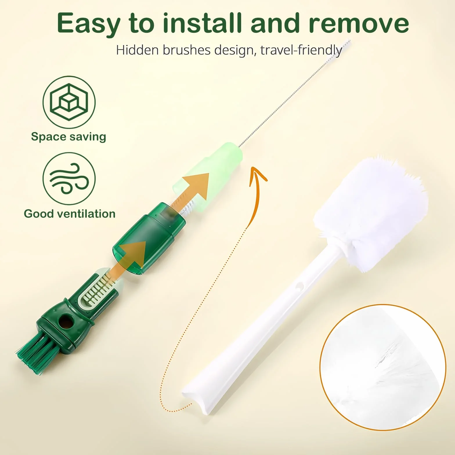 Brosse de Nettoyage Bouteille d'eau Multifonctionnelle 5 en 1 pour Biberons, Thermos, Pailles (Vert)