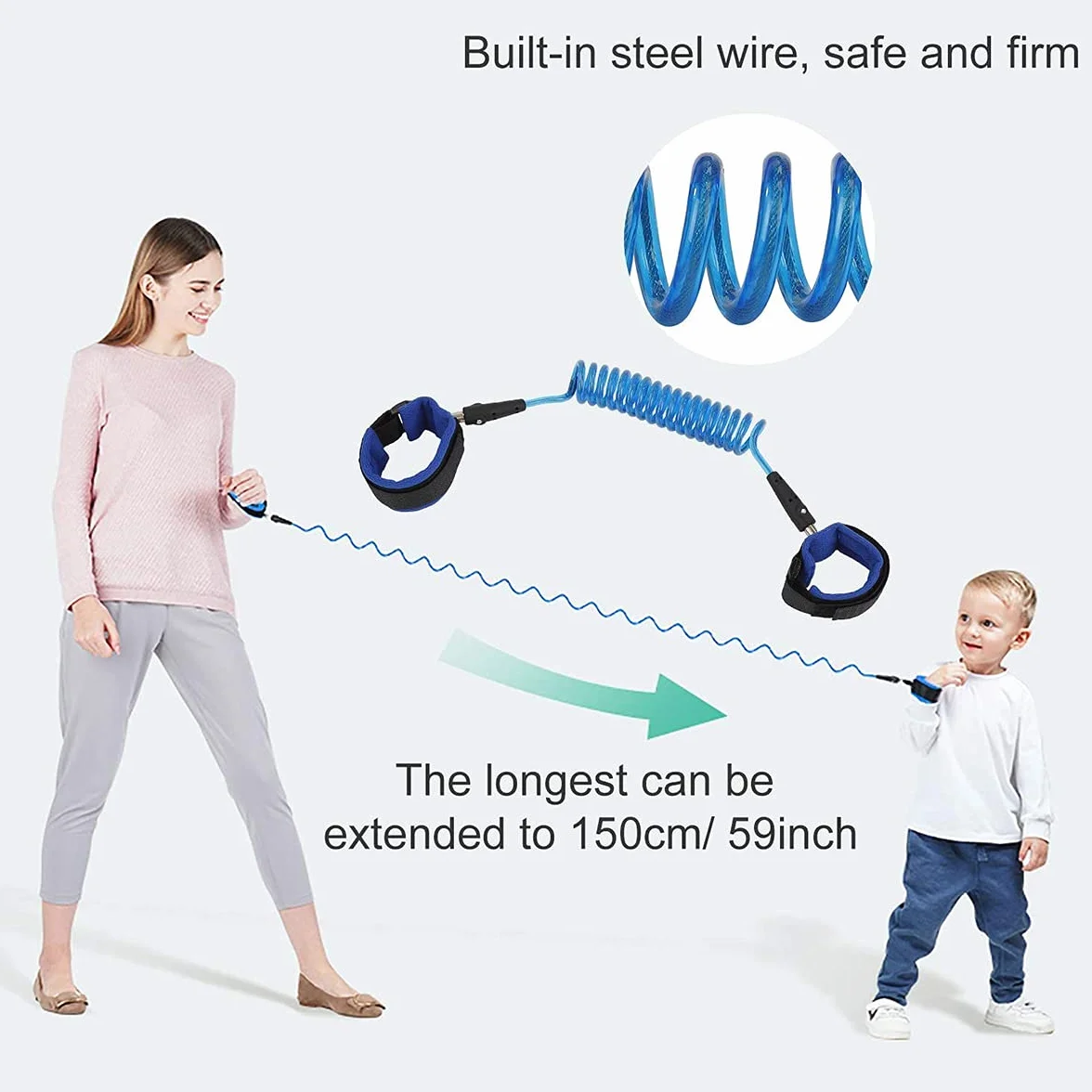 Baudrier de Sécurité pour Enfants Anti-Perdu Poignet en Coton Respirant 360° 1.5M Rouge/Bleu