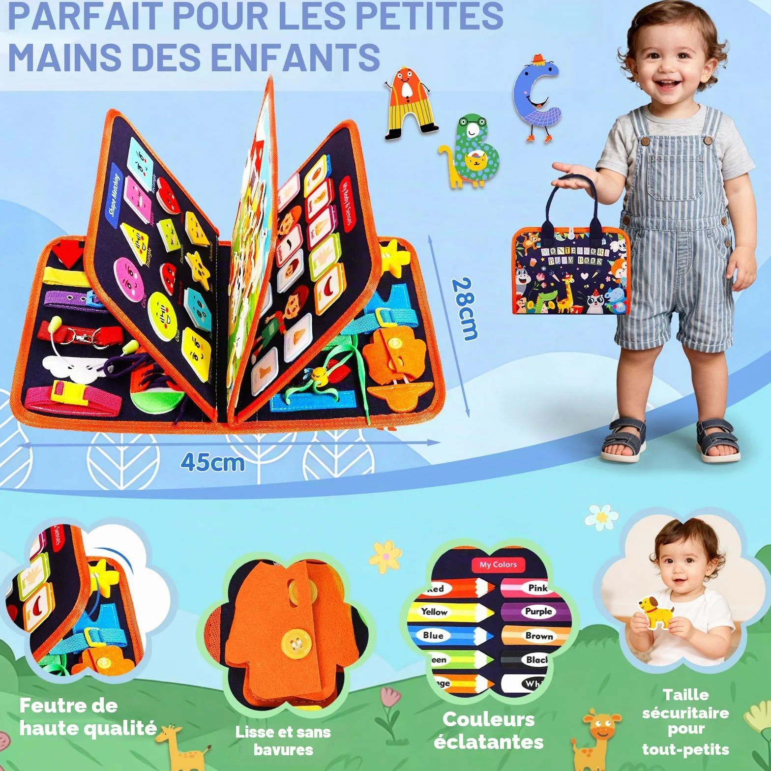 Busy Board Jouets d'Activité Montessori Quiet Book Cadeau Enfants Garçon Fille 1 2 3 4 Ans