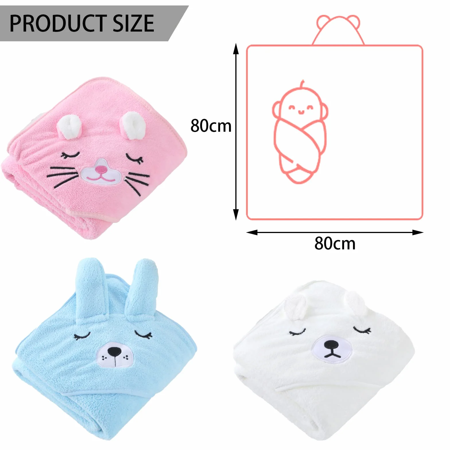 Serviette de Bain Capuche Bébé Douce Super Absorbante, Cape à Capuche Rose, Idée Cadeau Naissance
