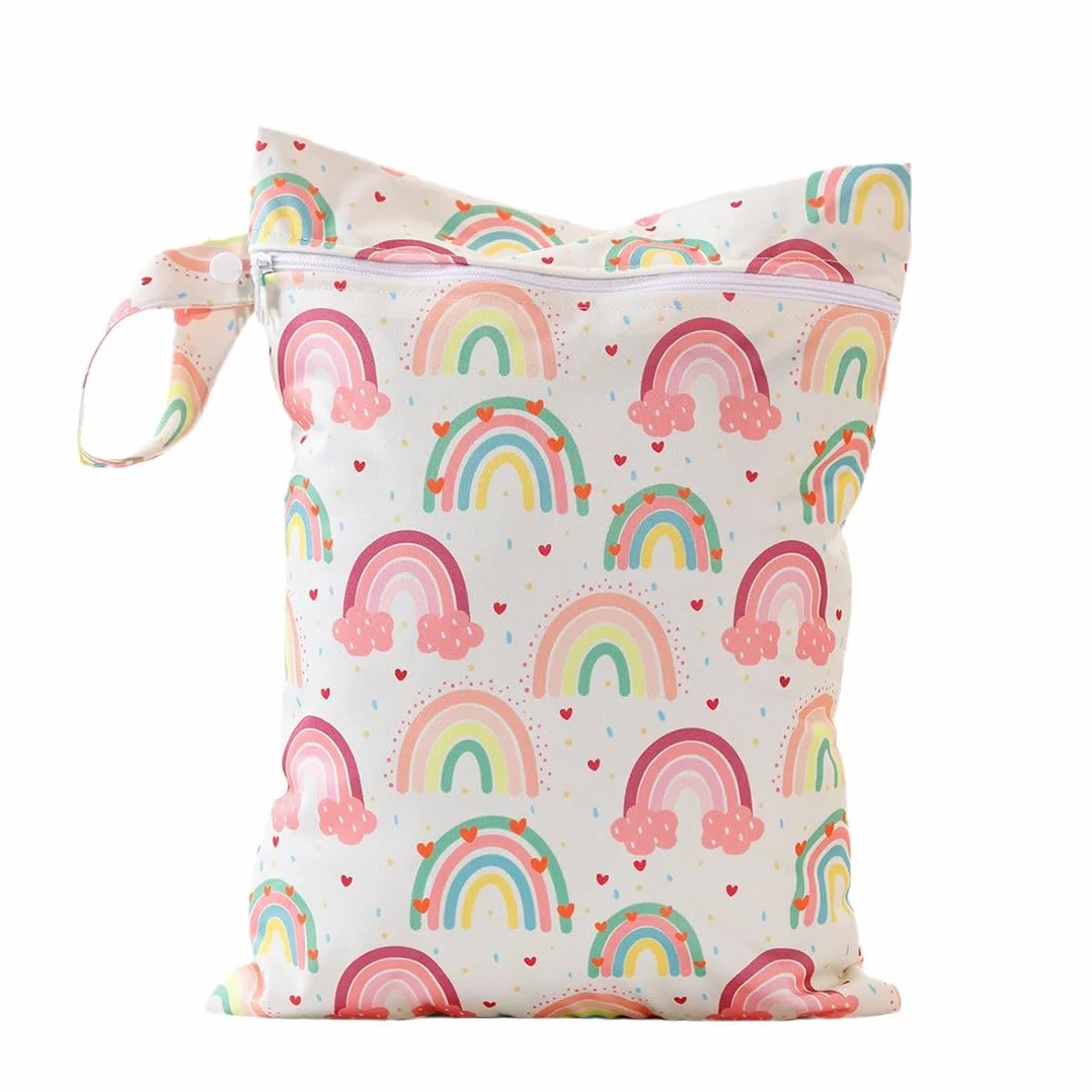 Sac à Couches Lavables Étanche Réutilisable Wetbag Imperméable pour Bébé Piscine Plage Arc-en-ciel
