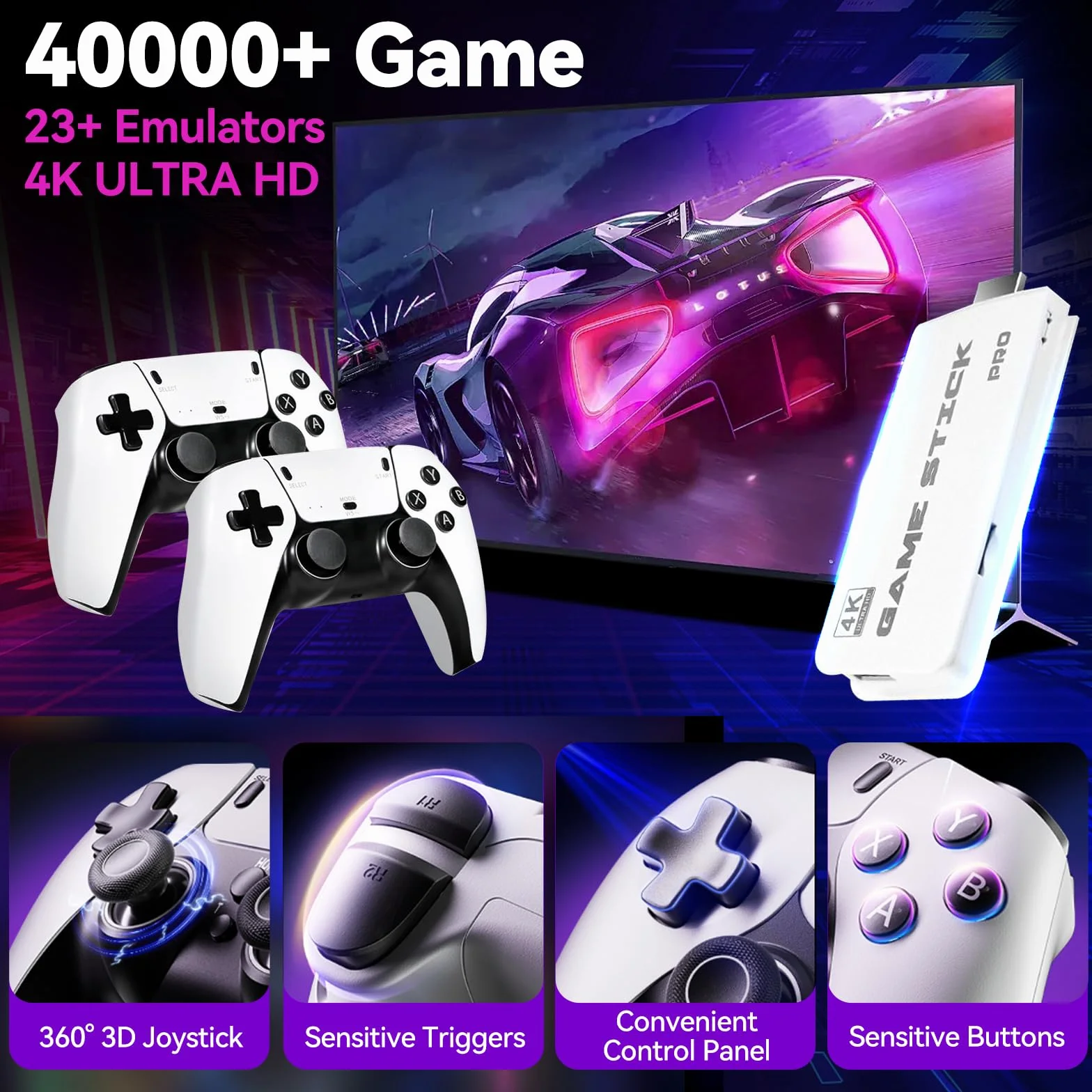Console de jeux rétro Nawchedo 4K HDMI 64 Go avec 40 000 jeux et 23 émulateurs