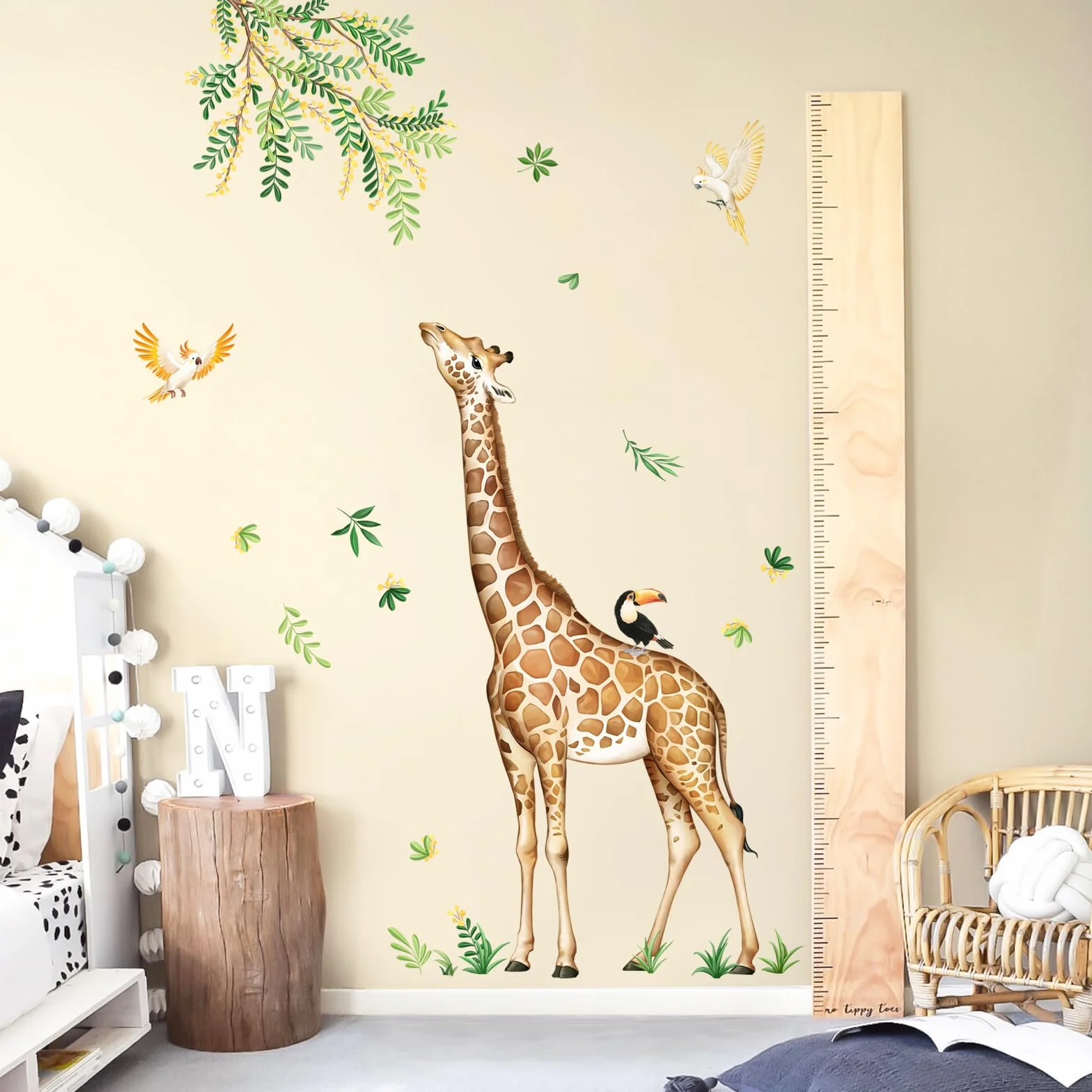 Girafe Stickers Muraux Animaux Jungle Décoration Murale Safari Feuilles Vertes Chambre Bébé Enfant