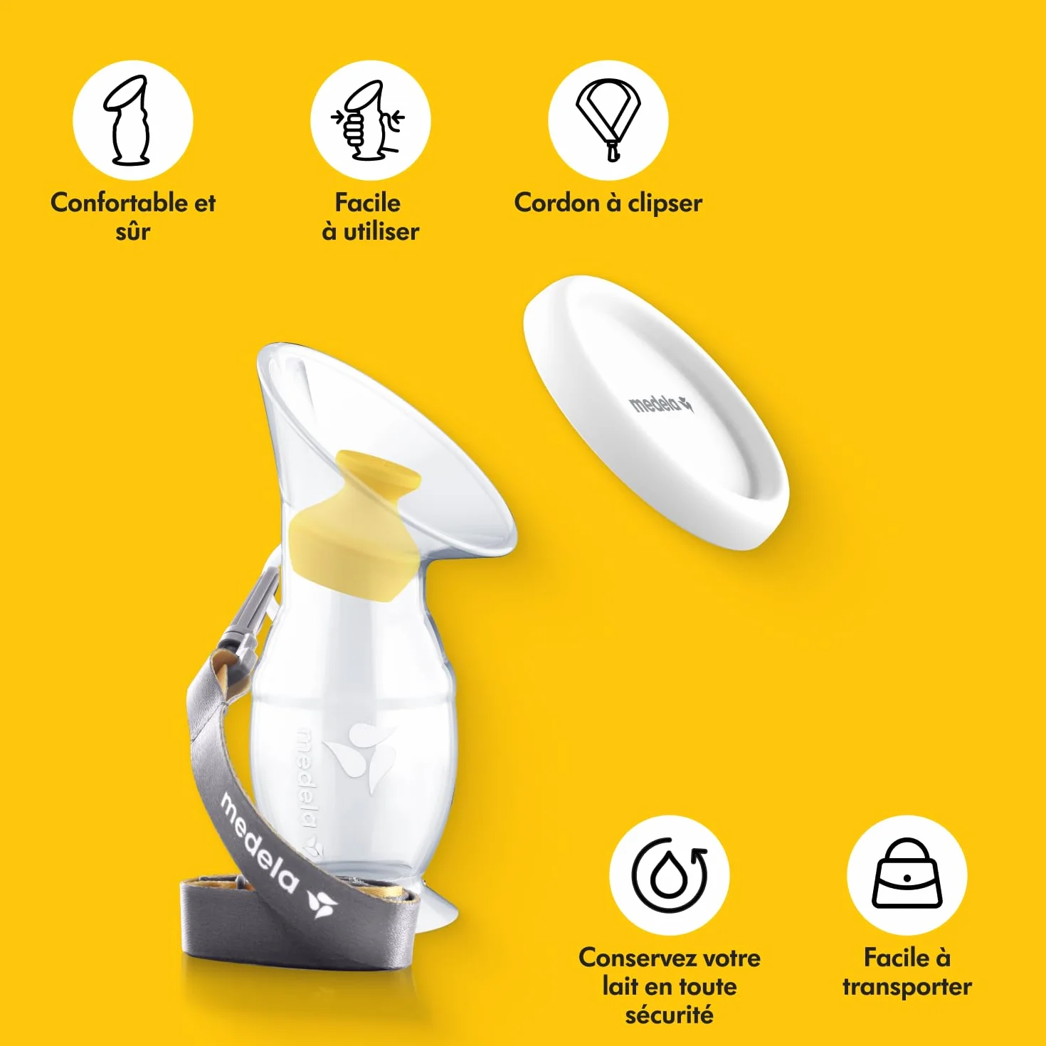 Medela recueil lait maternel en silicone avec base ventouse couvercle stockage