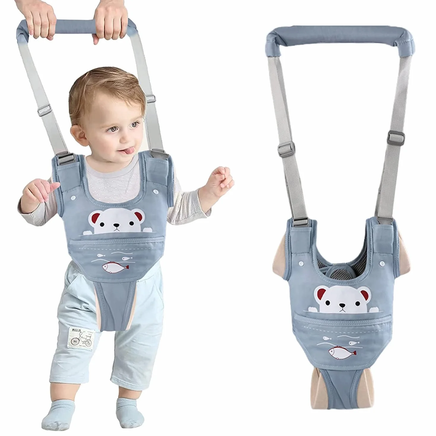 IULONEE Harnais de marche réglable pour bébé - Aide à la marche debout - Rênes de ceinture (bleu)