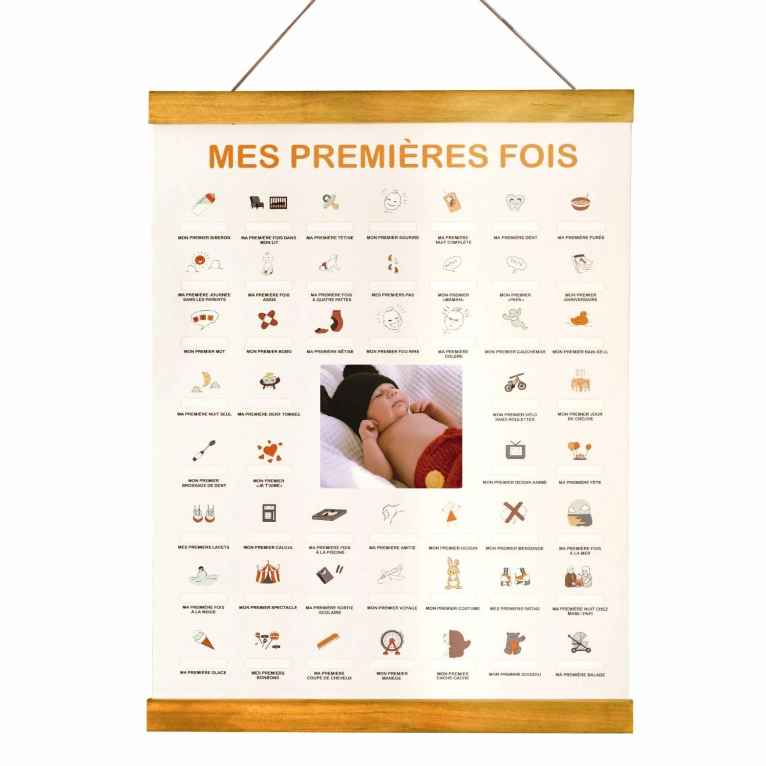 TASLIM Affiche Souvenir Bébé A3 – 50 Premières Fois à Dater – Cadeau Naissance Original
