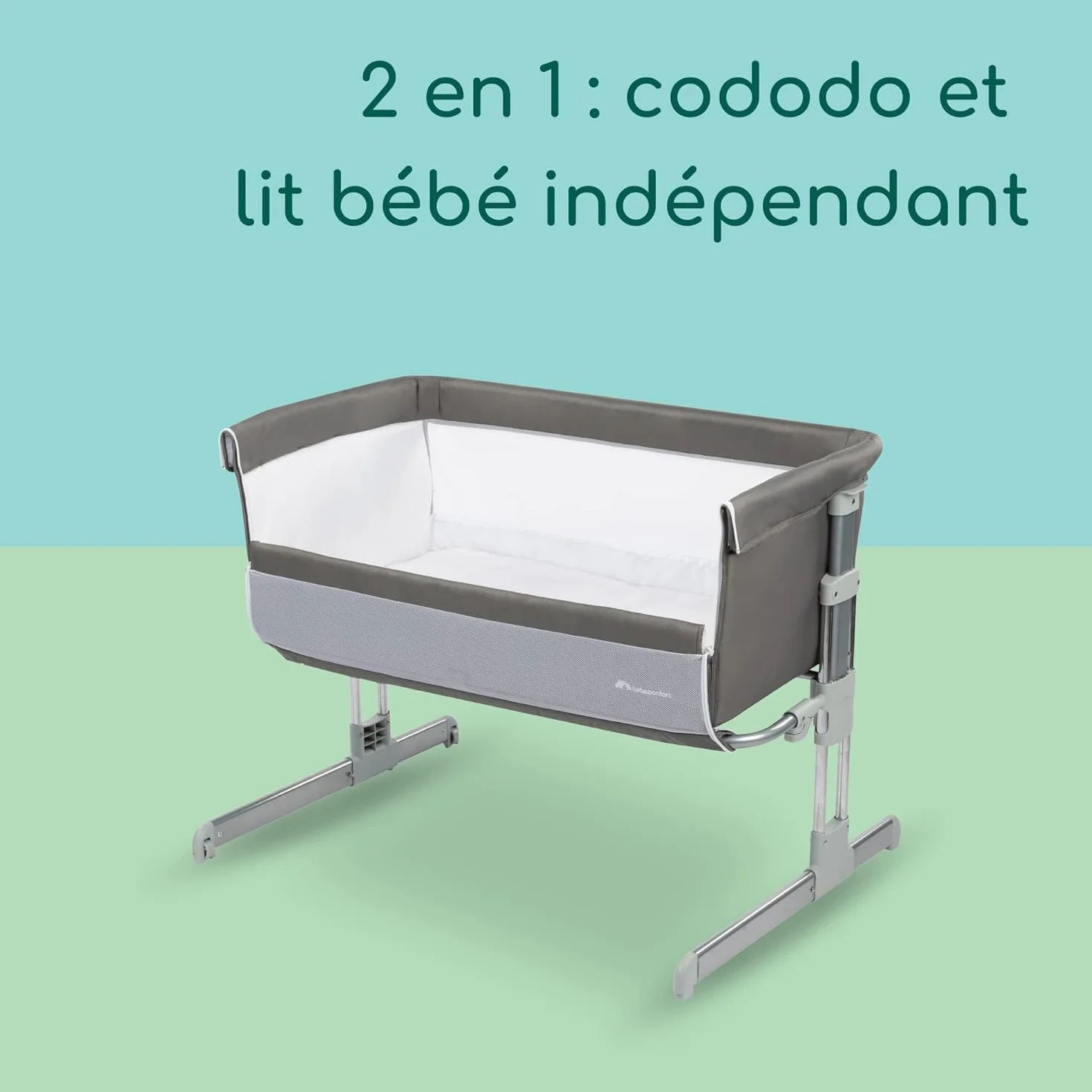 Bebeconfort Calidoo Lit Cododo Bébé Berceau 2-en-1 0-6 mois 0-9 kg Inclinable 5 Hauteurs Grand Matelas Rembourré Côtés Filet Gris Gris