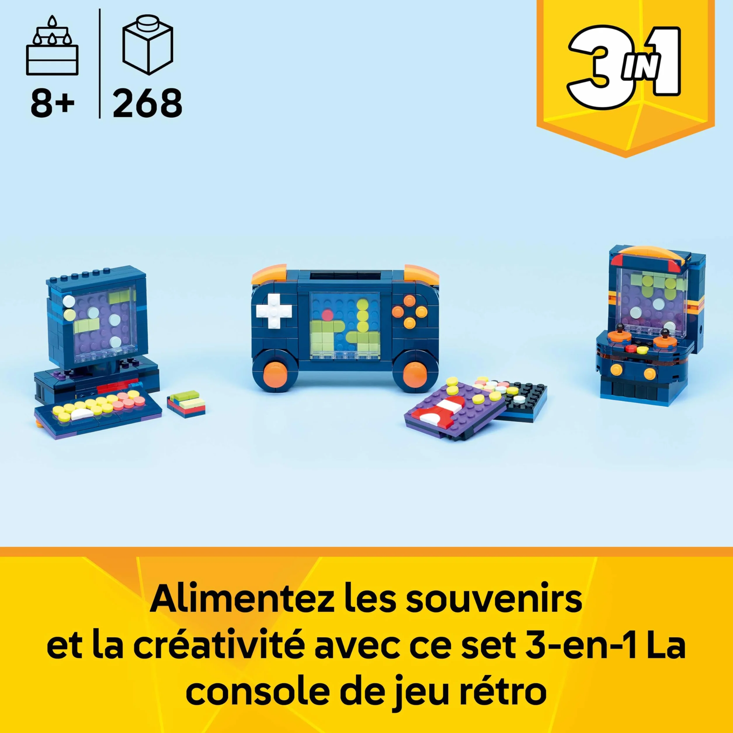 LEGO Creator 3-en-1 La Console de Jeu Rétro 31380 Jouet de Construction Borne d’Arcade Ordinateur Clavier Souris Cadeau Gaming 8 Ans