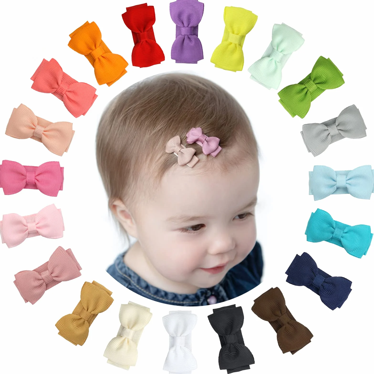 Barrettes à cheveux bébé fille Tiny Bow antidérapantes Mini Bow 20pcs