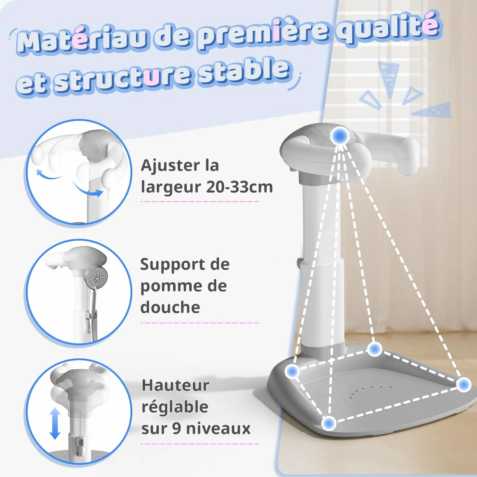 COOSEYA® Baignoire bébé avec support de douche réglable anti-pincement pour bébé debout