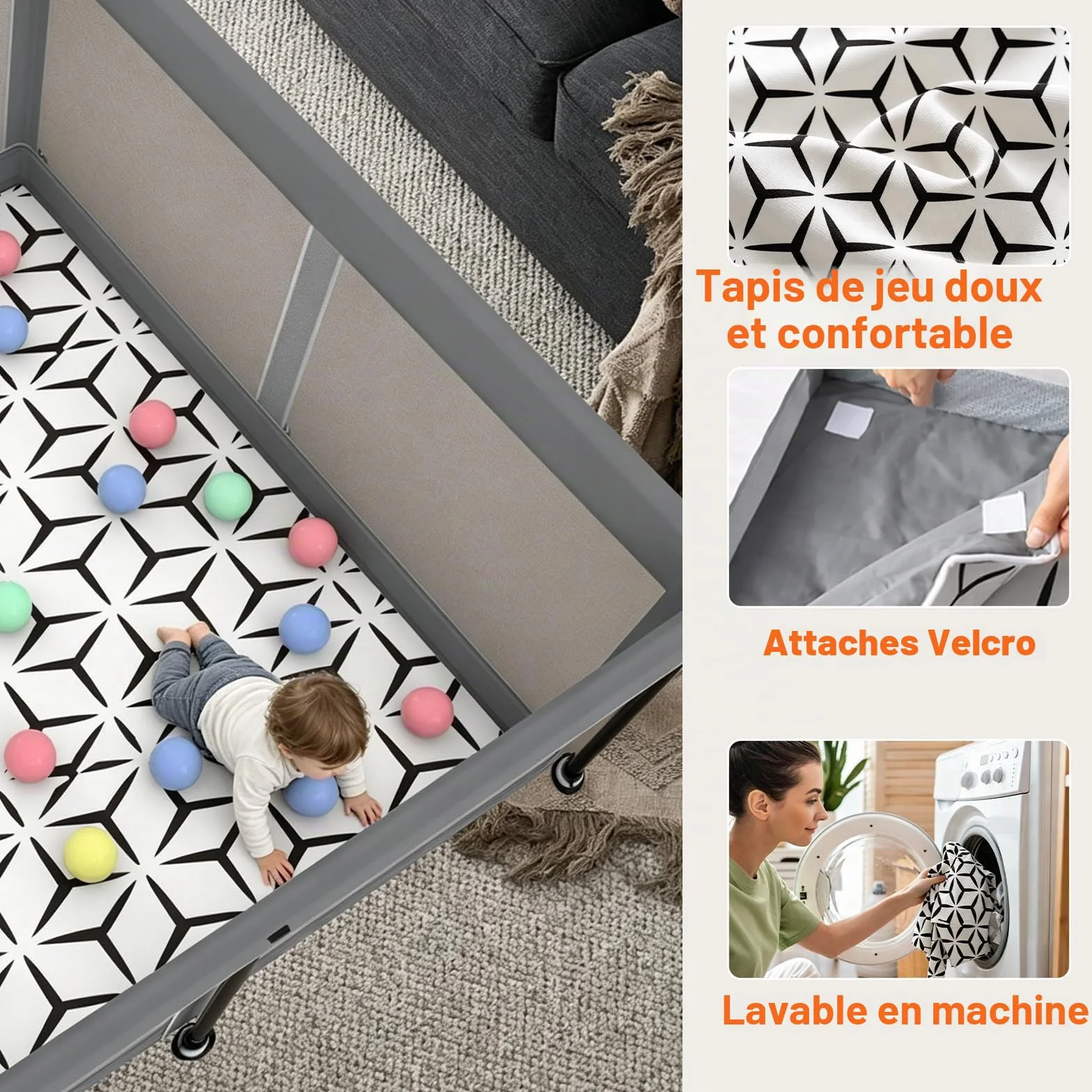Parc pliable pour bébé avec tapis, portable, spacieux, robuste, installation rapide