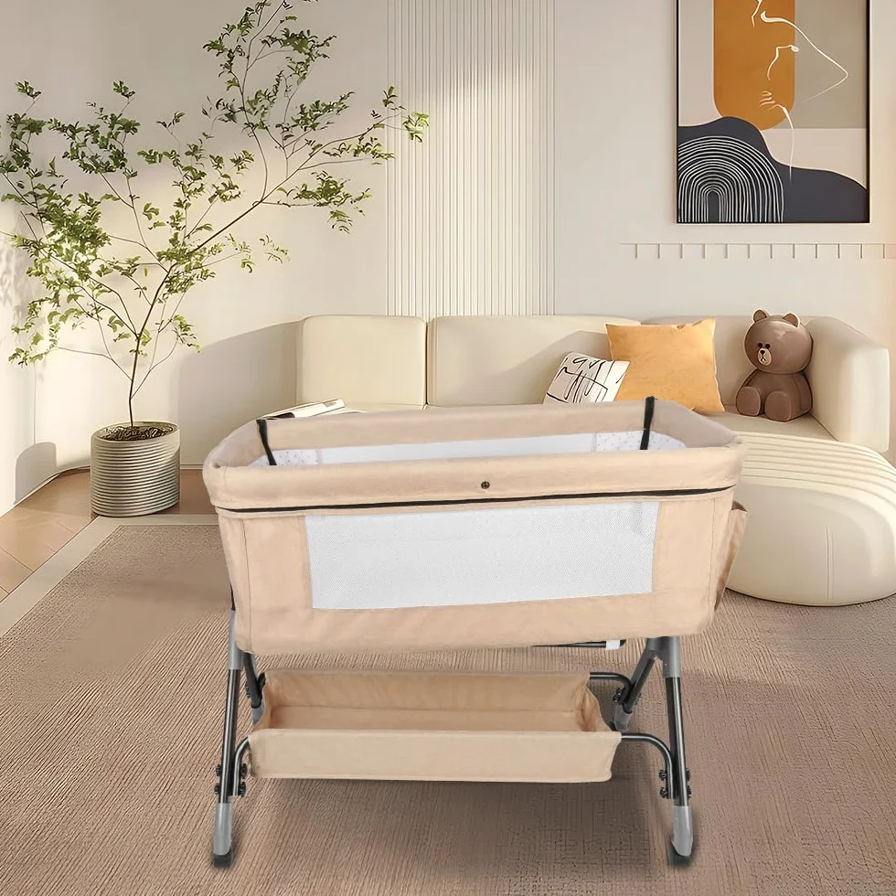HUOLE Lit Cododo Bebe 4 Niveaux Couffin Dormir Securite Portable Plier Nouveau-ne 104x52x100-110 cm Blanc casse