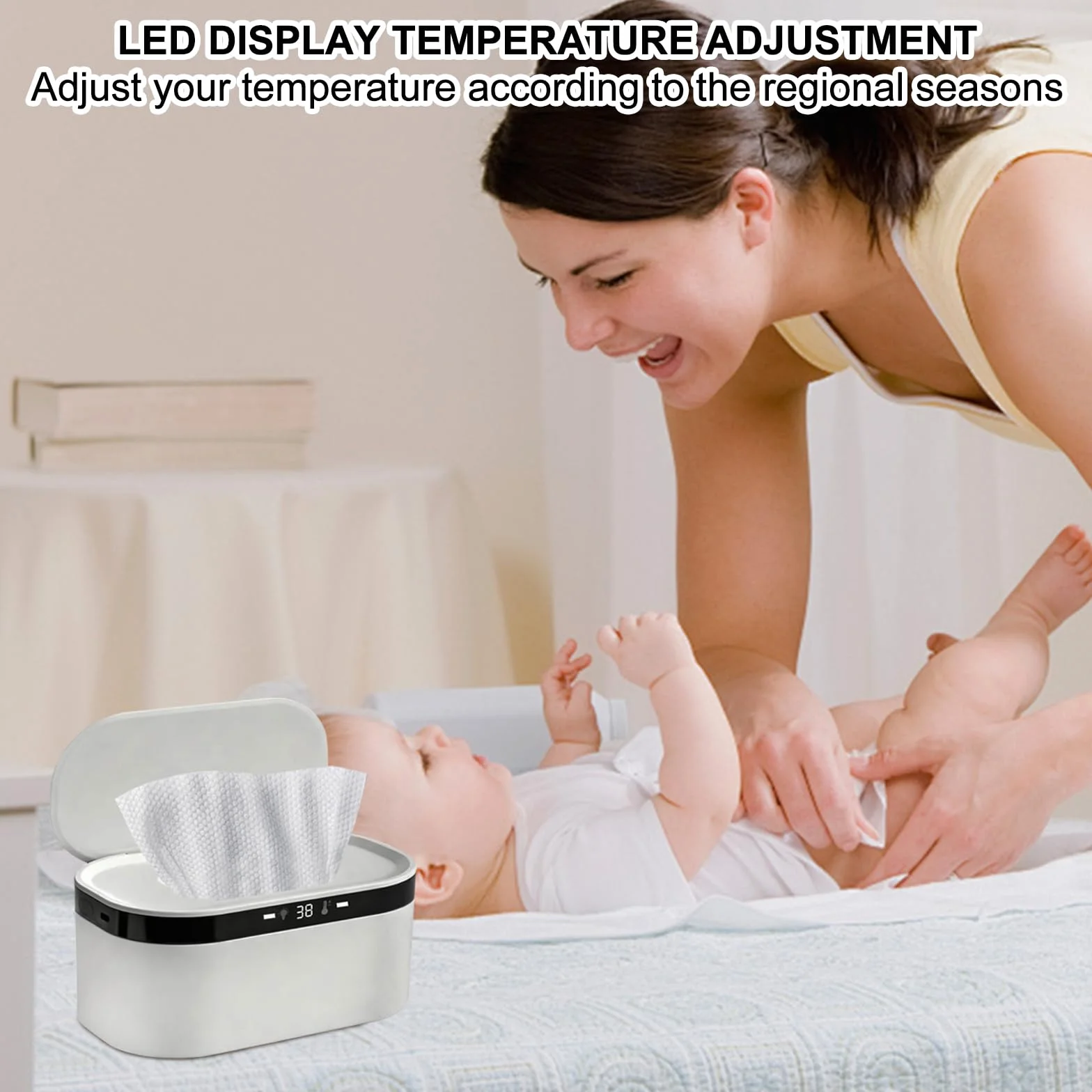 Chauffe-lingettes Bébé Portable USB Wipes Heater 3 Niveaux de Chauffage Rapide