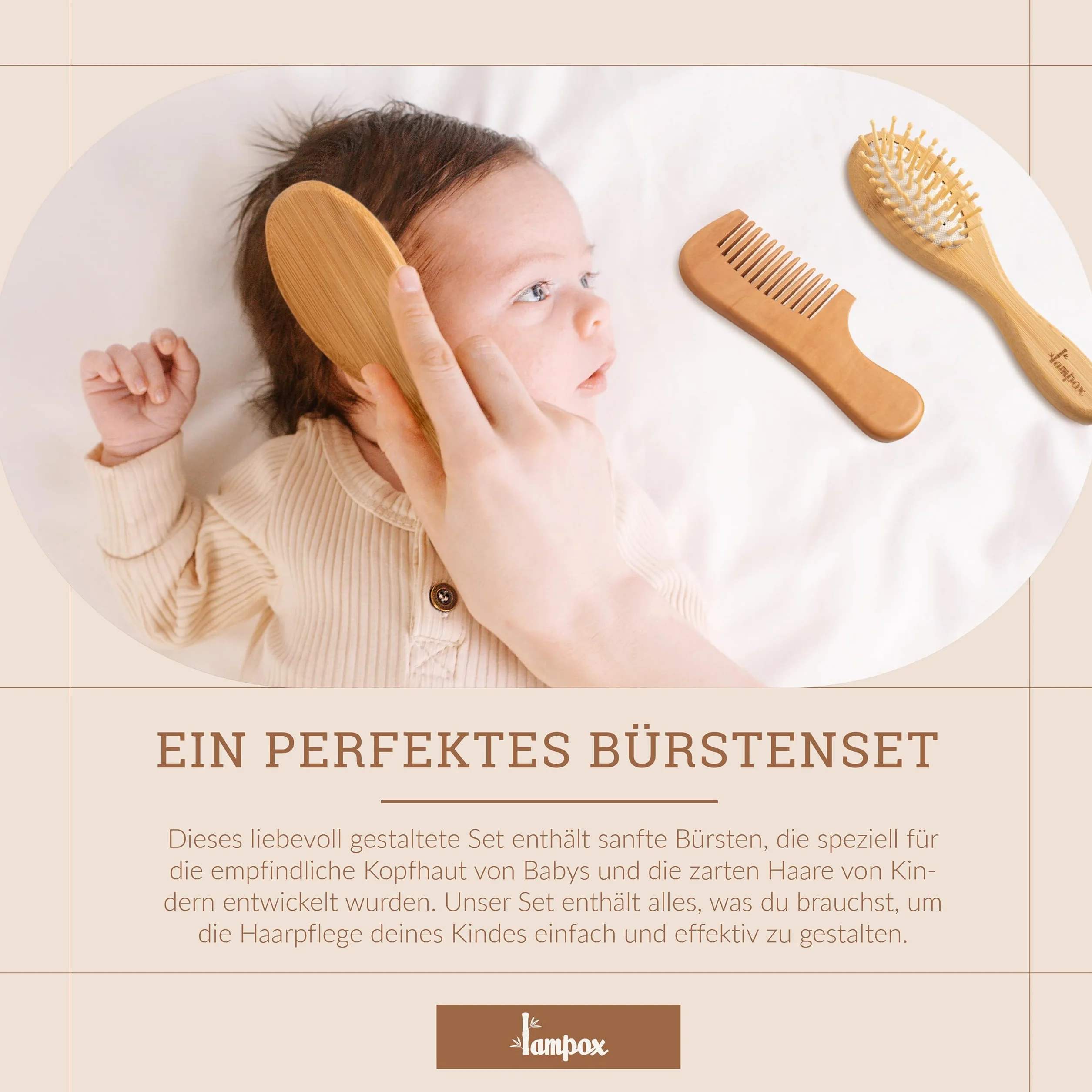 Brosse à cheveux bébé en bois naturel poils de chèvre doux peigne ensemble