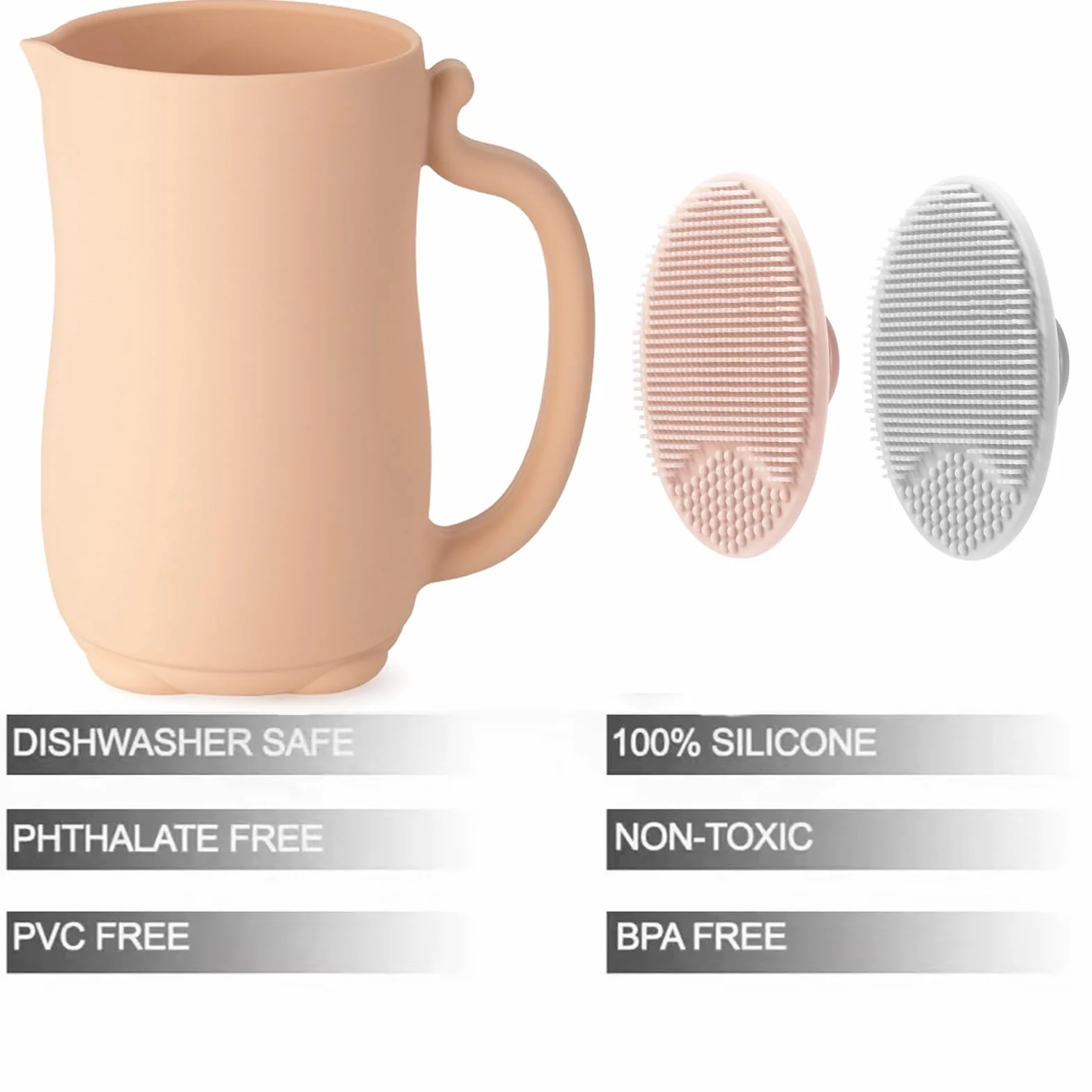 PandaEar Tasse de Rinçage Bébé Silicone Rinçeur Shampoing 2 Brosses Croûtes Lait Rose