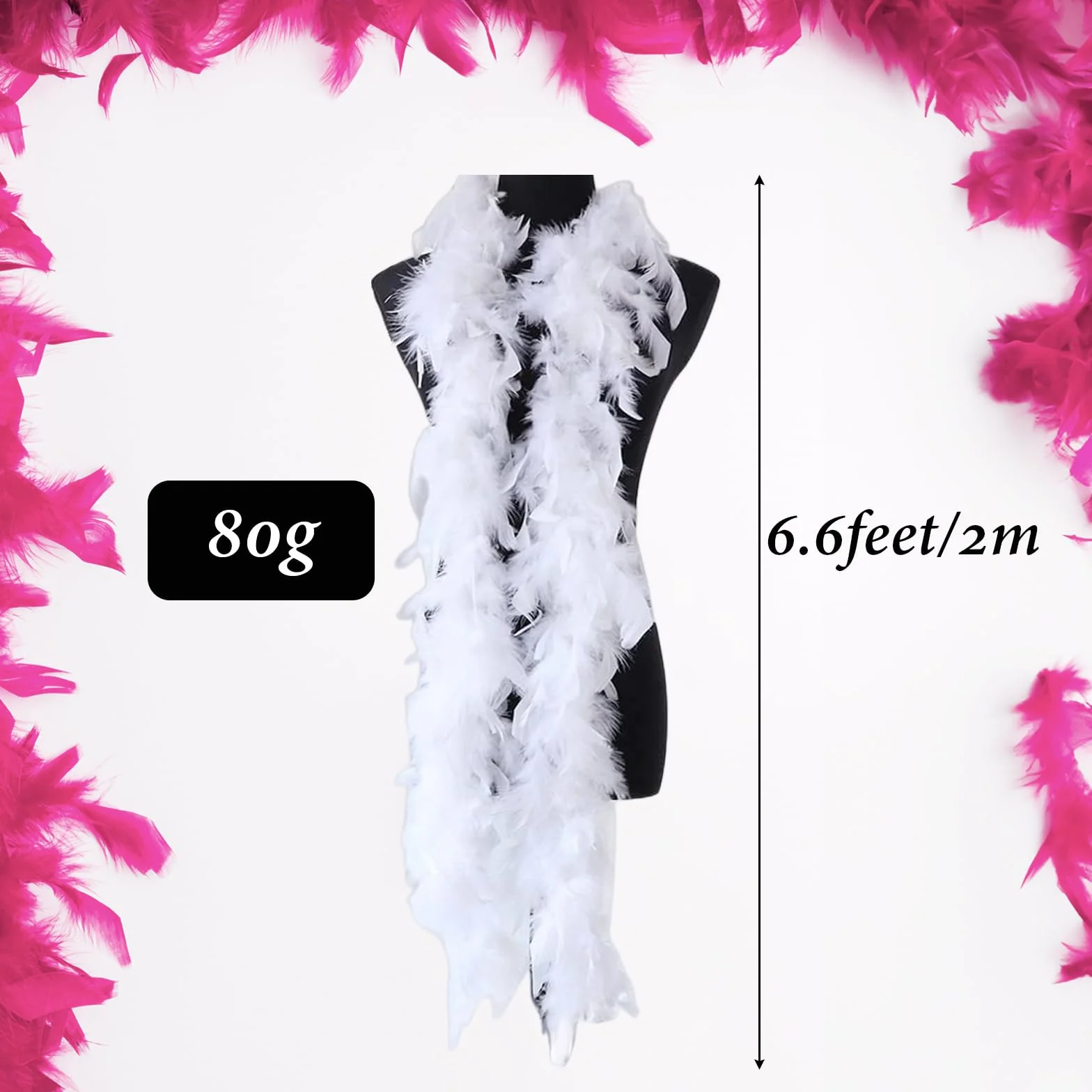 Boa à Plumes 2M 80g Unisexe DIY Accessoire Déguisement Carnaval Fête Halloween Noël Mariage Cosplay