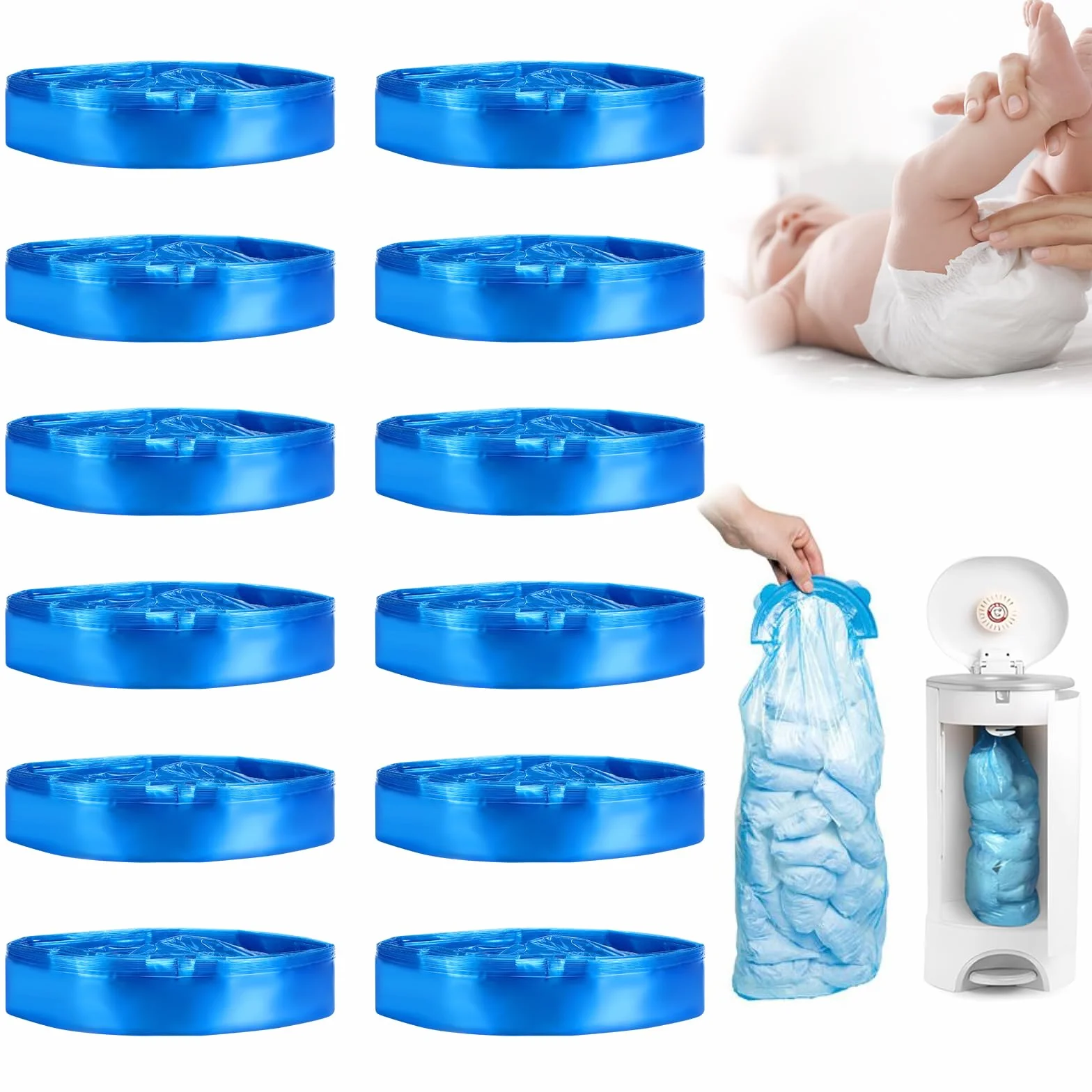 Recharge Poubelle à Couche Bébé 4.5m, 7 Couches Protectrices, Bloque les Odeurs, Compatible Litter Locker