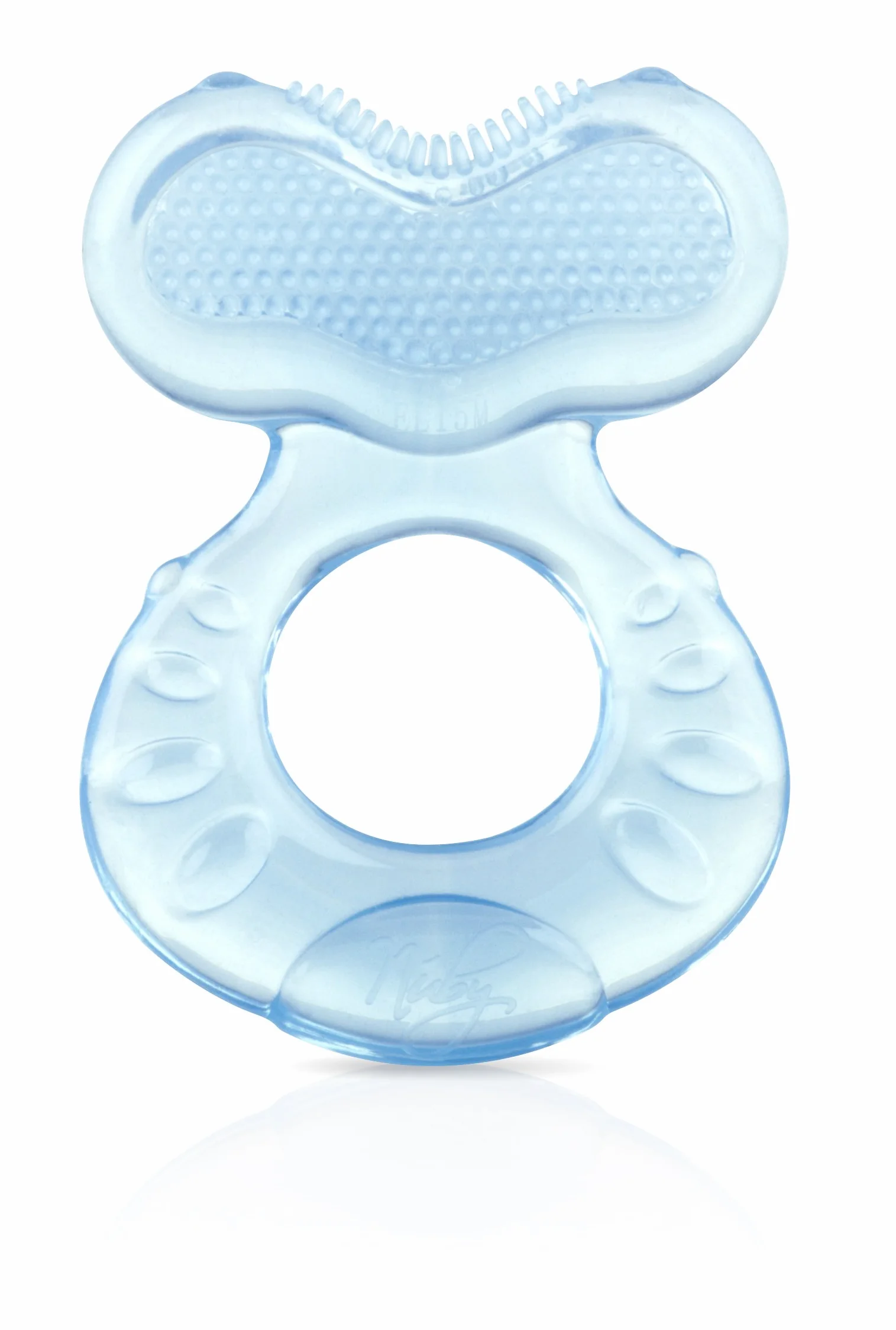 Nuby Teethe-eez anneau de dentition en silicone avec étui hygiénique Bleu 3+ Mois