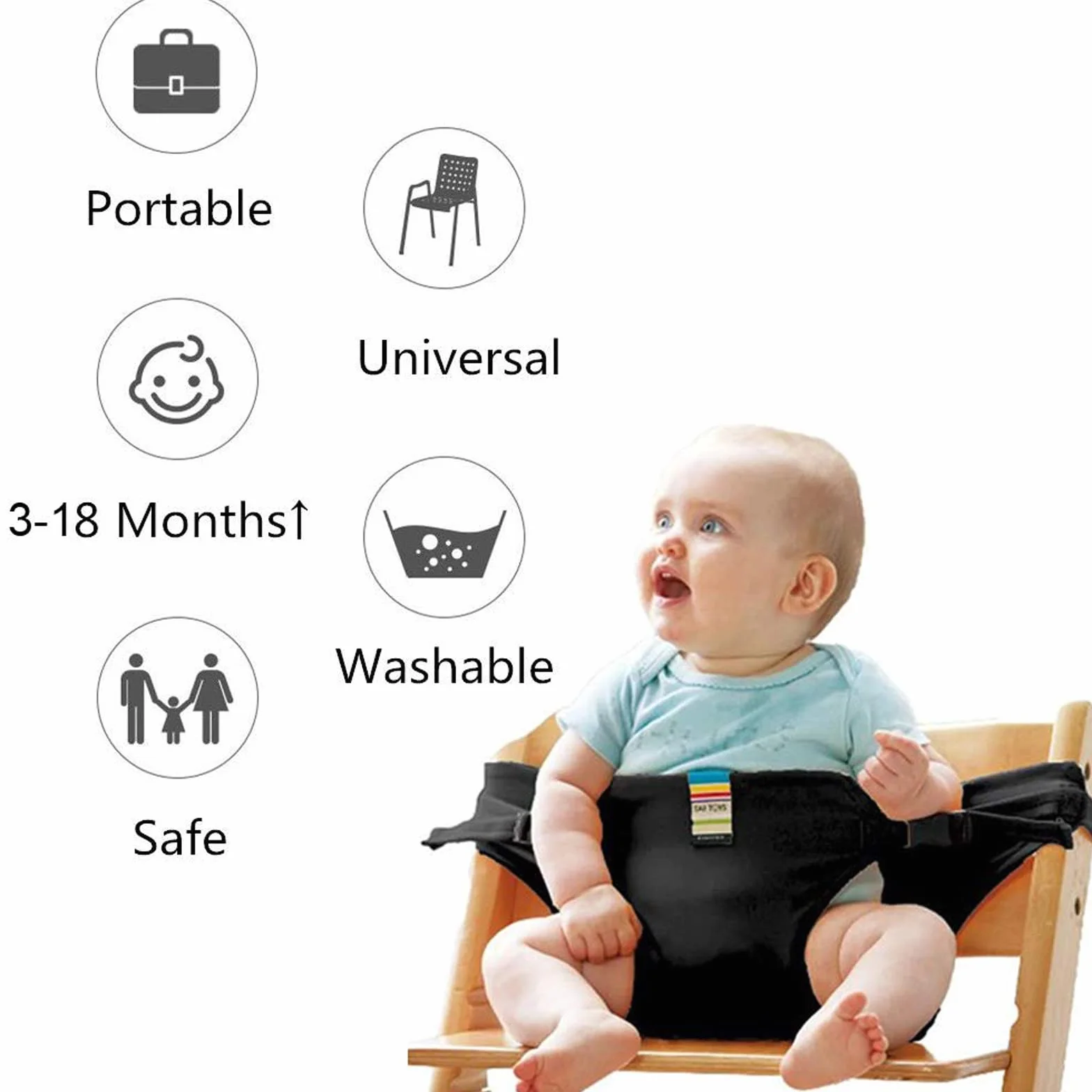 Lychee Chaise de voyage portative siège de sécurité bébés tout-petits ceinture sécurité sangles Noir