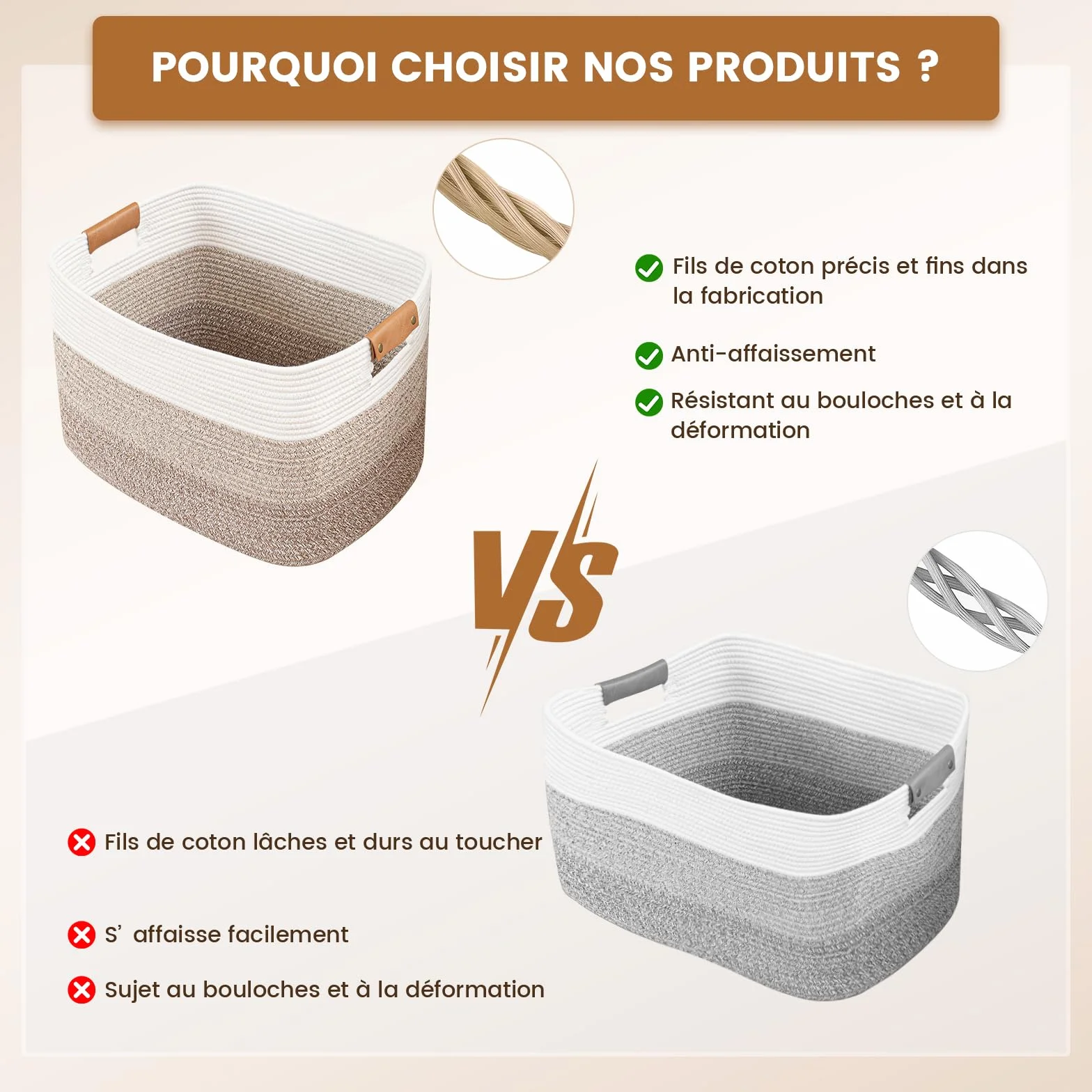 Panier de Rangement Rectangulaire 72L pour Couvertures, Jouets et Linge, Dégradé de Marron