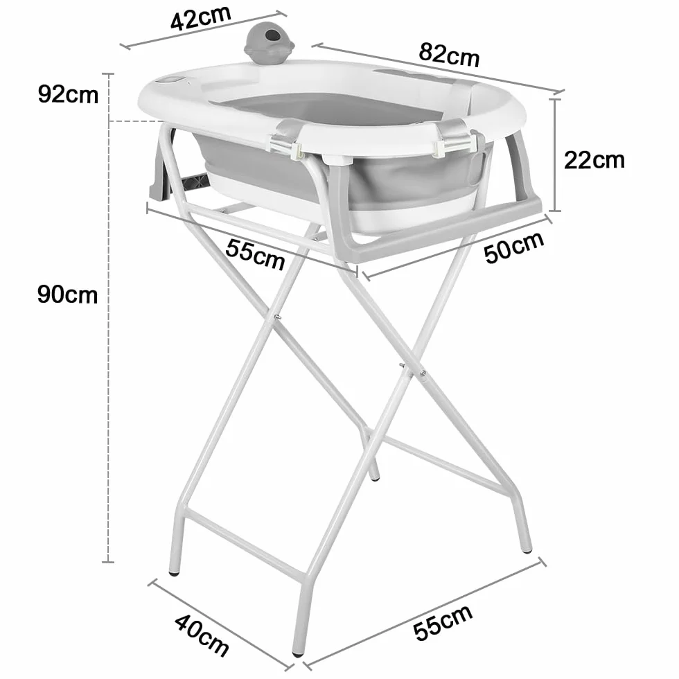 Baignoire pliable bébé avec support antidérapant 81,5 x 48 x 21 cm Gris