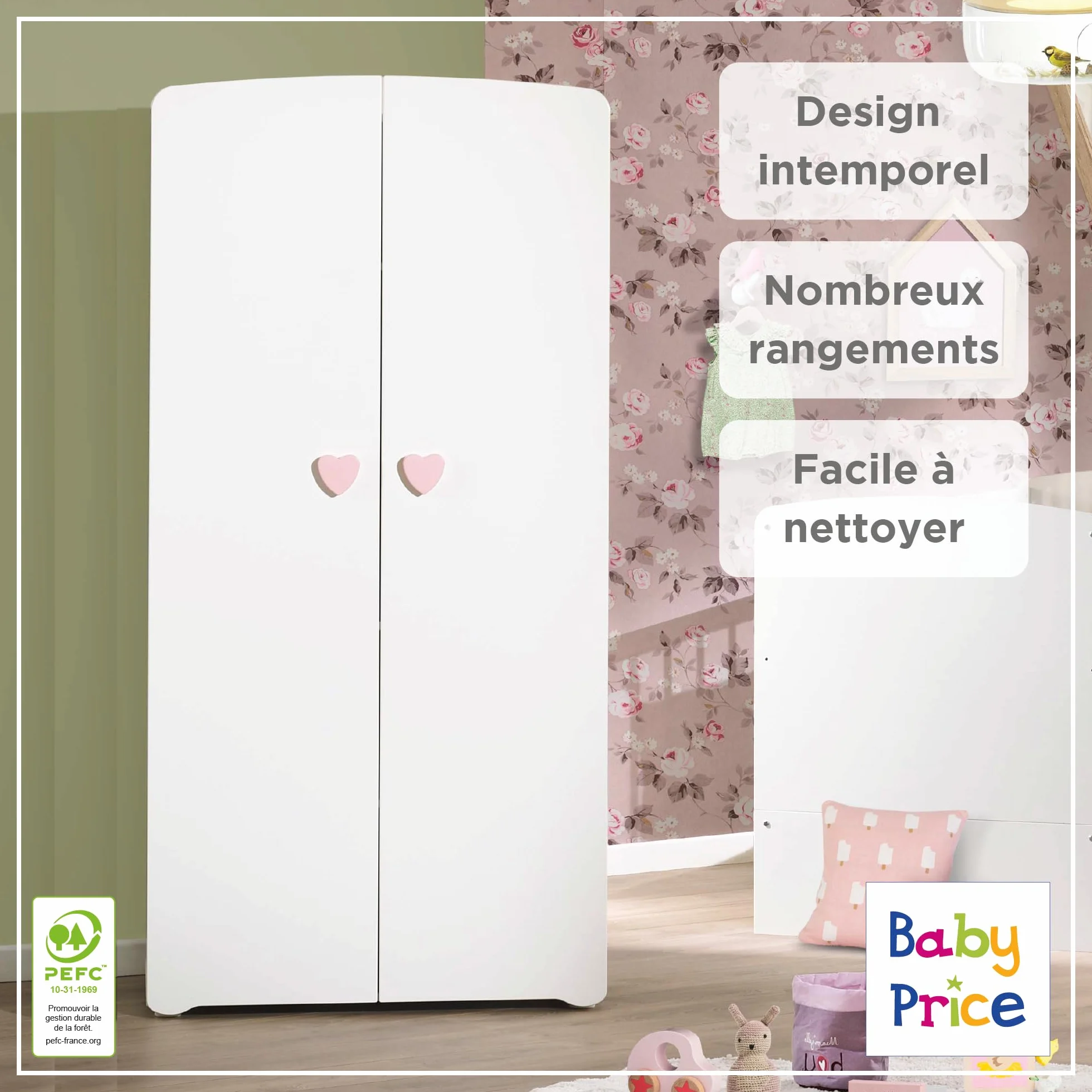 Armoire Enfant Meuble Rangement 2 Portes 85 x 175 x 56 cm Fabriqué en France Sauthon