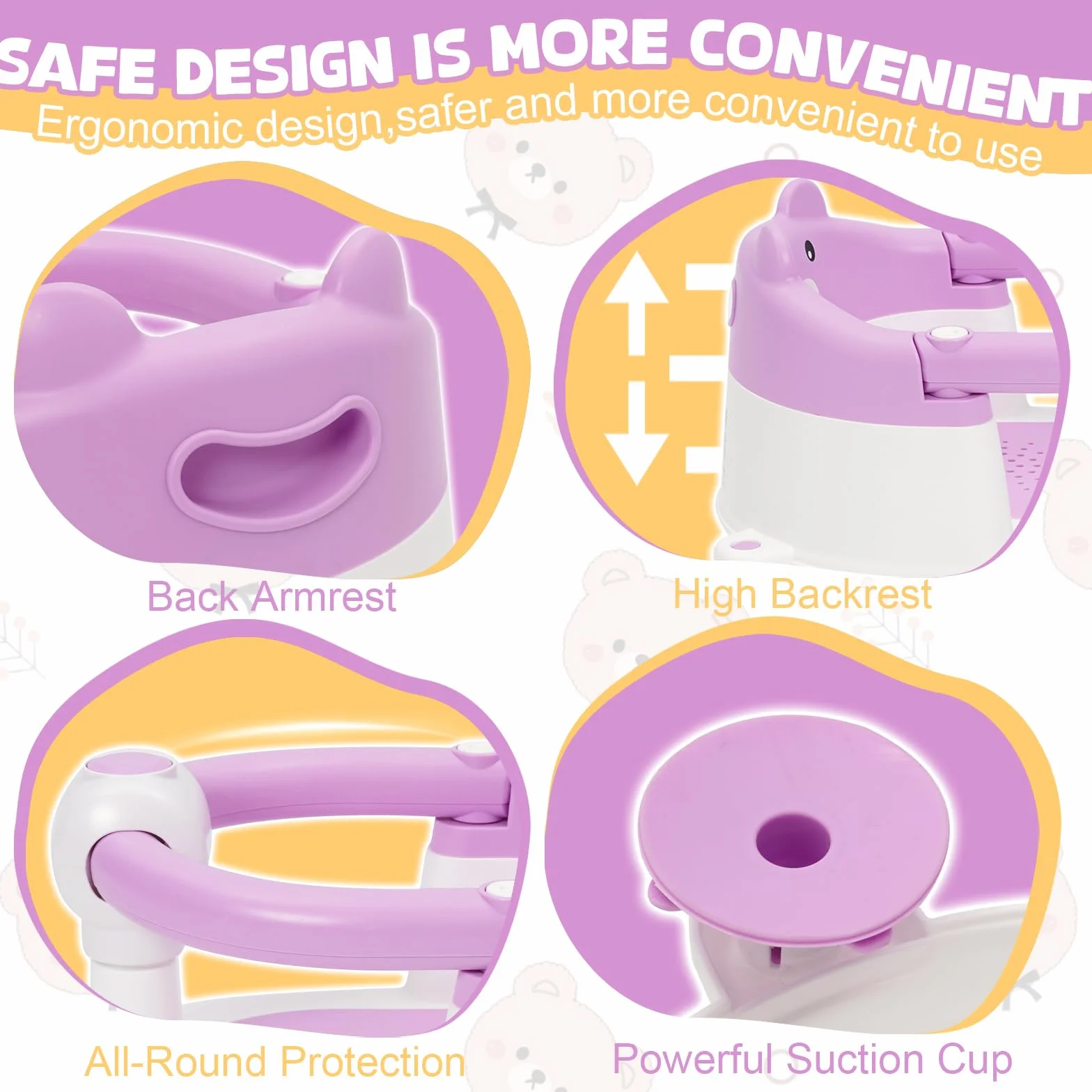 Chaise de Bain pour Bébé 6-24 Mois, Siège de Bain avec Ventouses, Antidérapant Violet
