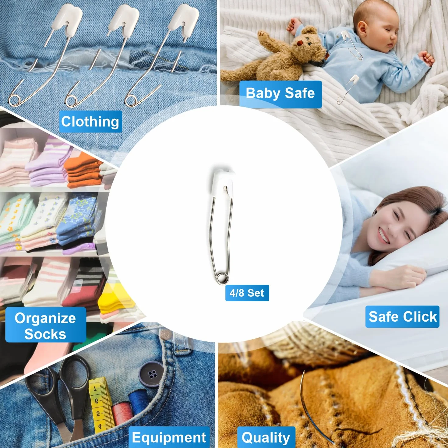 Épingles de sûreté bébé 58 mm Blanc 20 pcs Acier Inoxydable