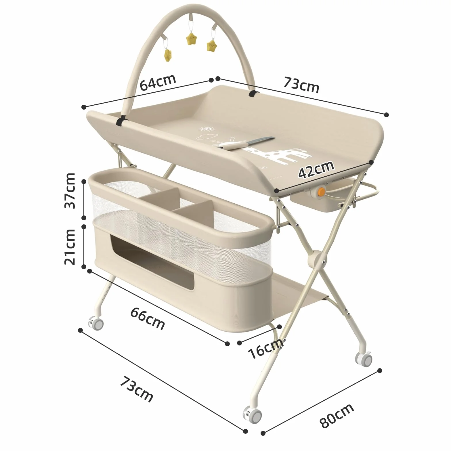 OHMG Table à Langer Pliable avec Panier Latéral et Roulettes, 5 Réglable en Hauteur, 75x68x83-91cm