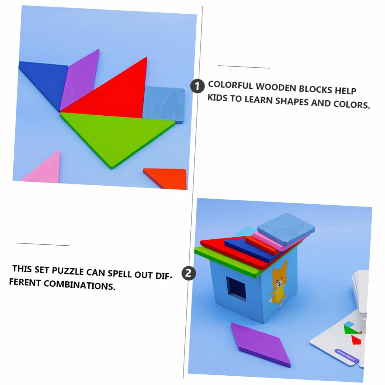 Jeu de Puzzle Tangram en Bois Éducatif pour Enfants, Coffret en Fer avec Cartes, Apprentissage Géométrie
