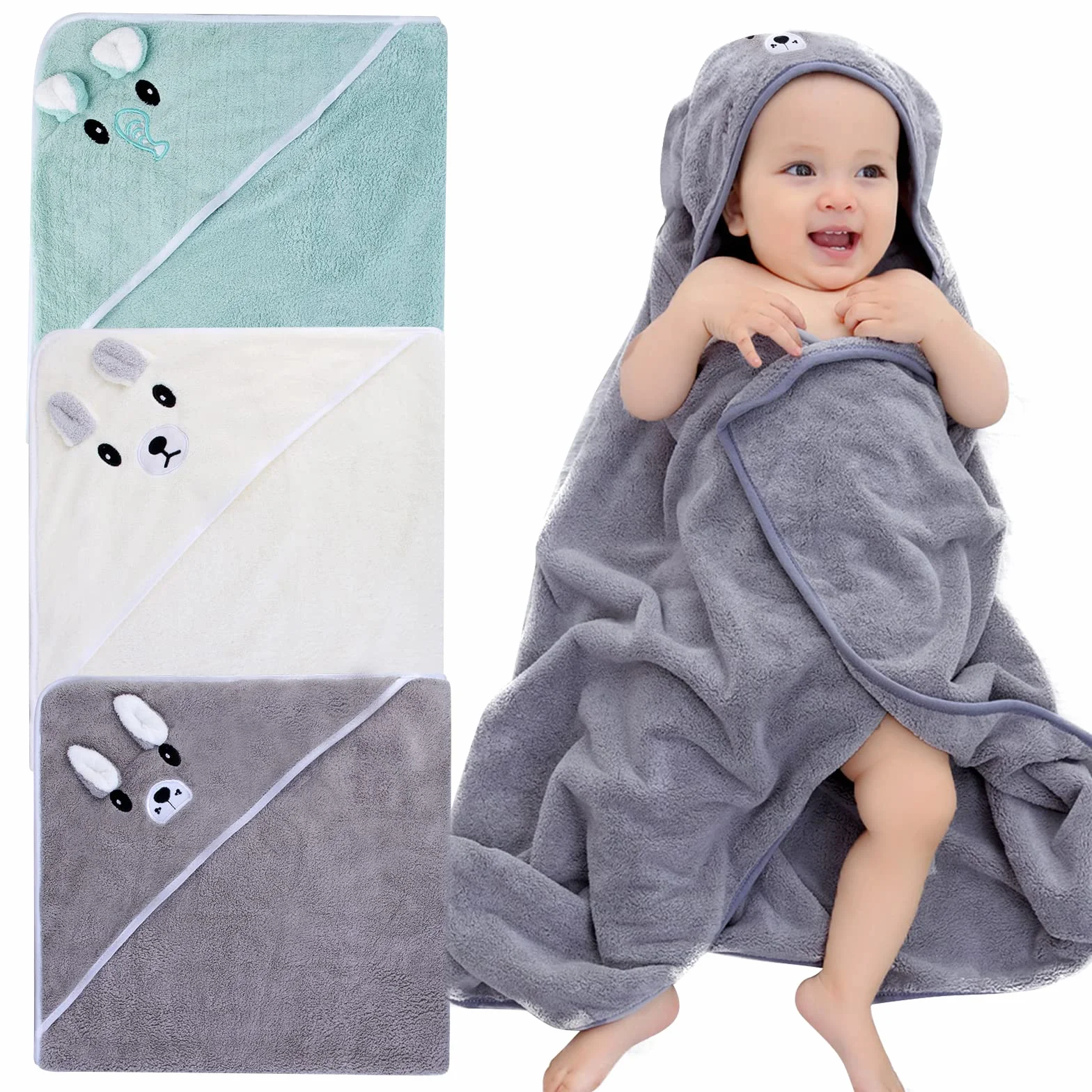 Serviette à Capuche Bébé Lot de 3 80x80cm 0-3 Ans