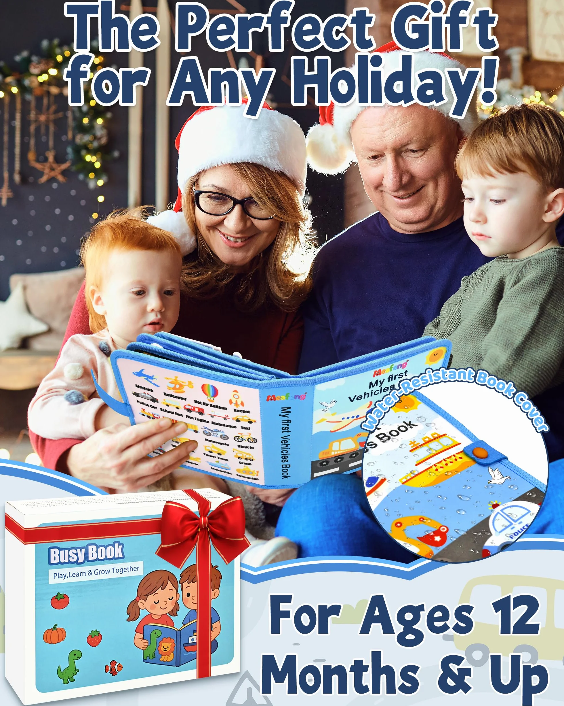 Busy Board Book pour Enfant 12-36 Mois – Livre Quiet 3D Véhicules Montessori, Jeux de Voyage Avion Voiture – Cadeau Anniversaire Bébé 1-3 Ans